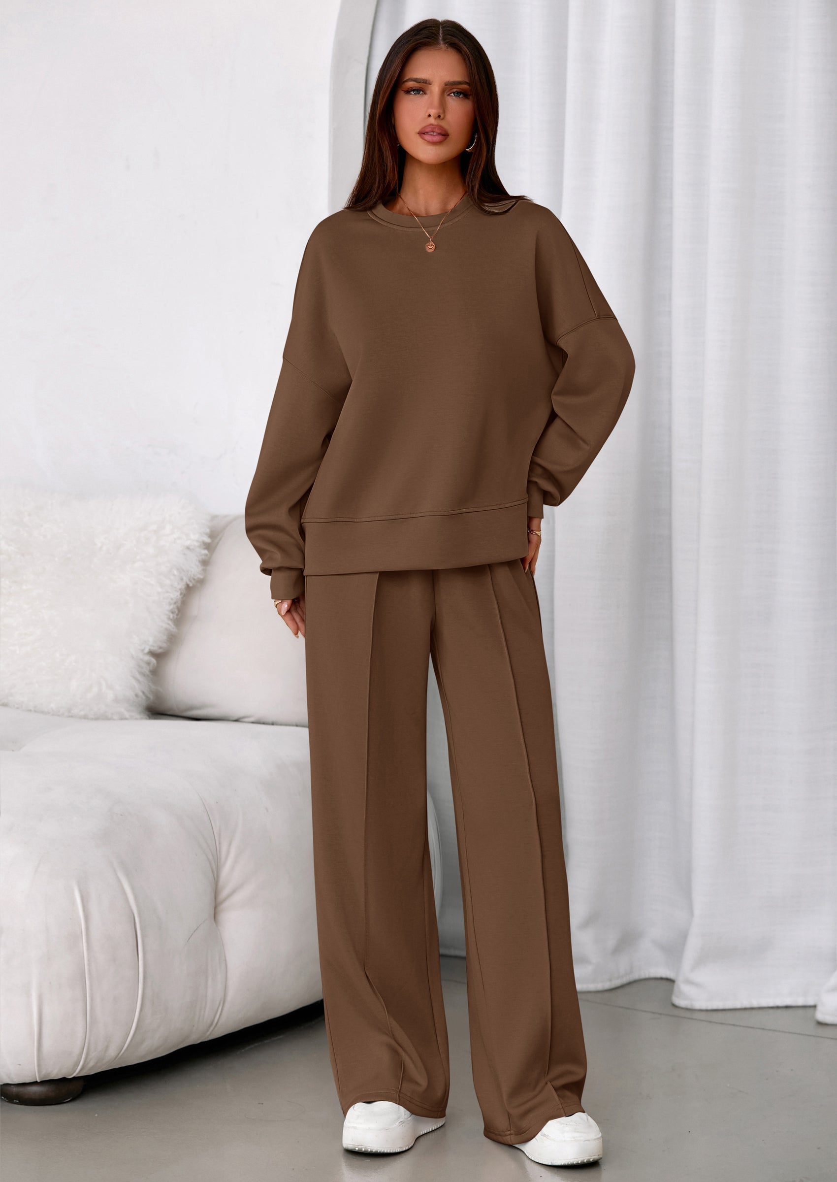 2 Piece Sets For Women Fall Trendy Long Sleeve Sweatshirt Wide Leg Pants Loungewear Set Matching Sweatsuit