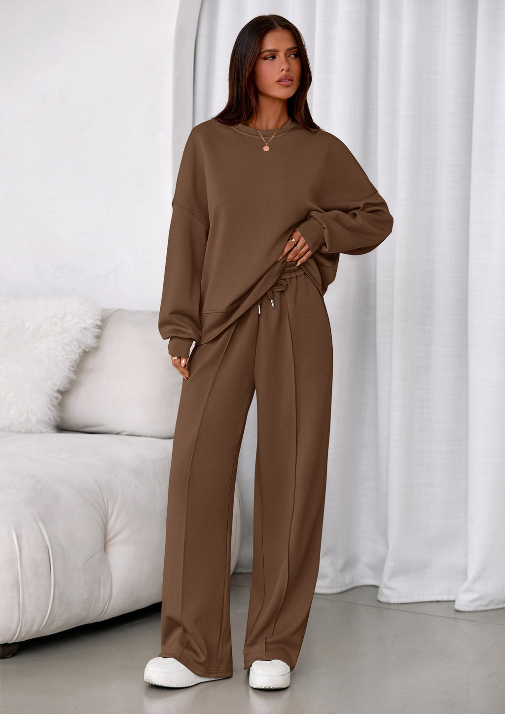 2 Piece Sets For Women Fall Trendy Long Sleeve Sweatshirt Wide Leg Pants Loungewear Set Matching Sweatsuit