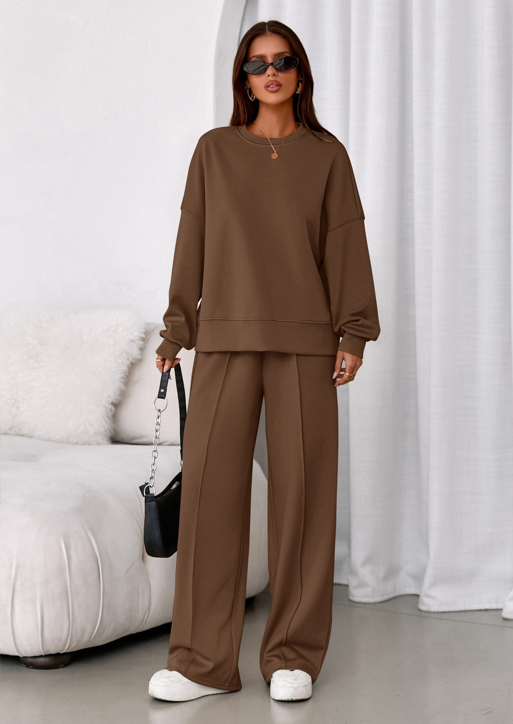 2 Piece Sets For Women Fall Trendy Long Sleeve Sweatshirt Wide Leg Pants Loungewear Set Matching Sweatsuit