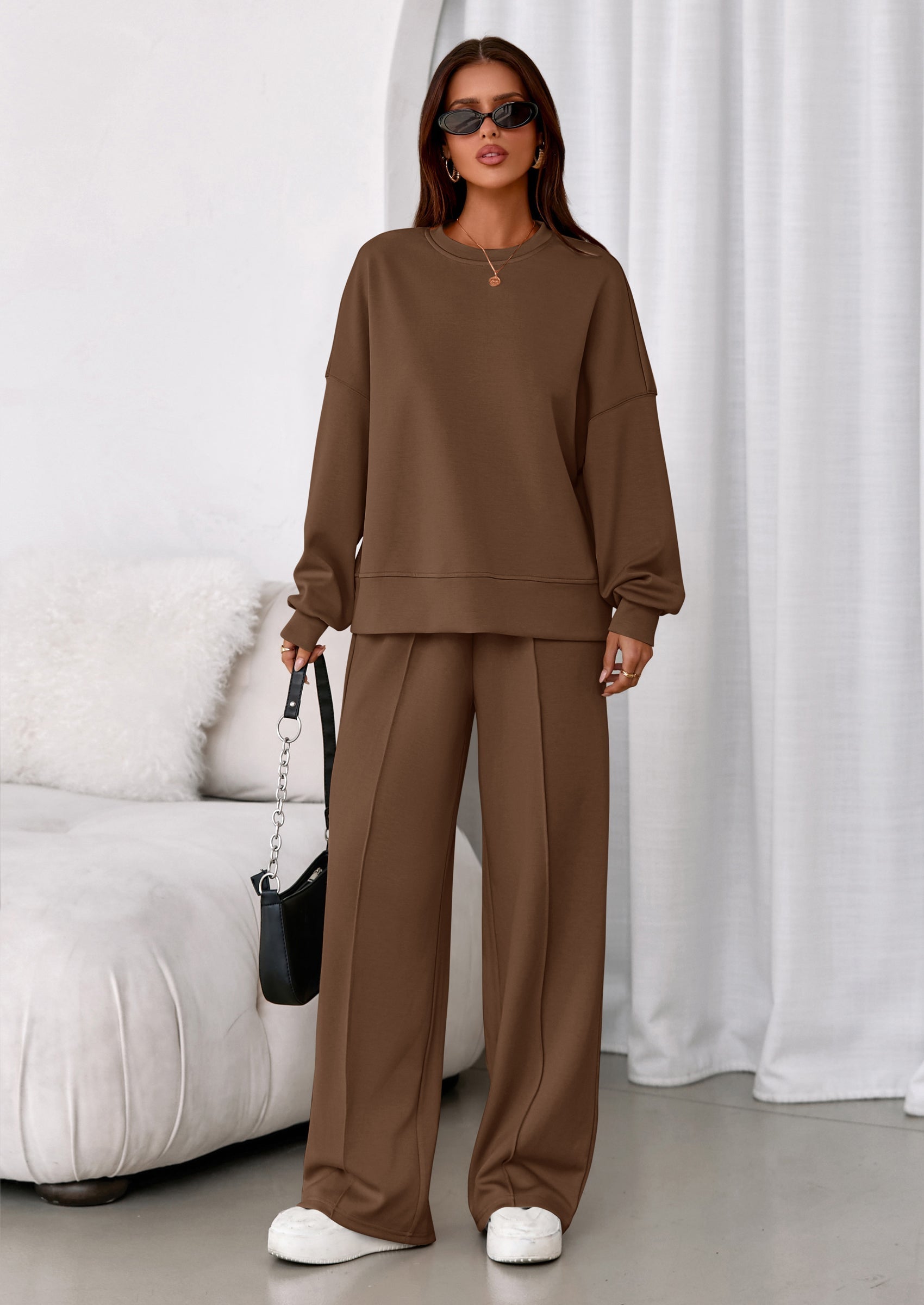 2 Piece Sets For Women Fall Trendy Long Sleeve Sweatshirt Wide Leg Pants Loungewear Set Matching Sweatsuit