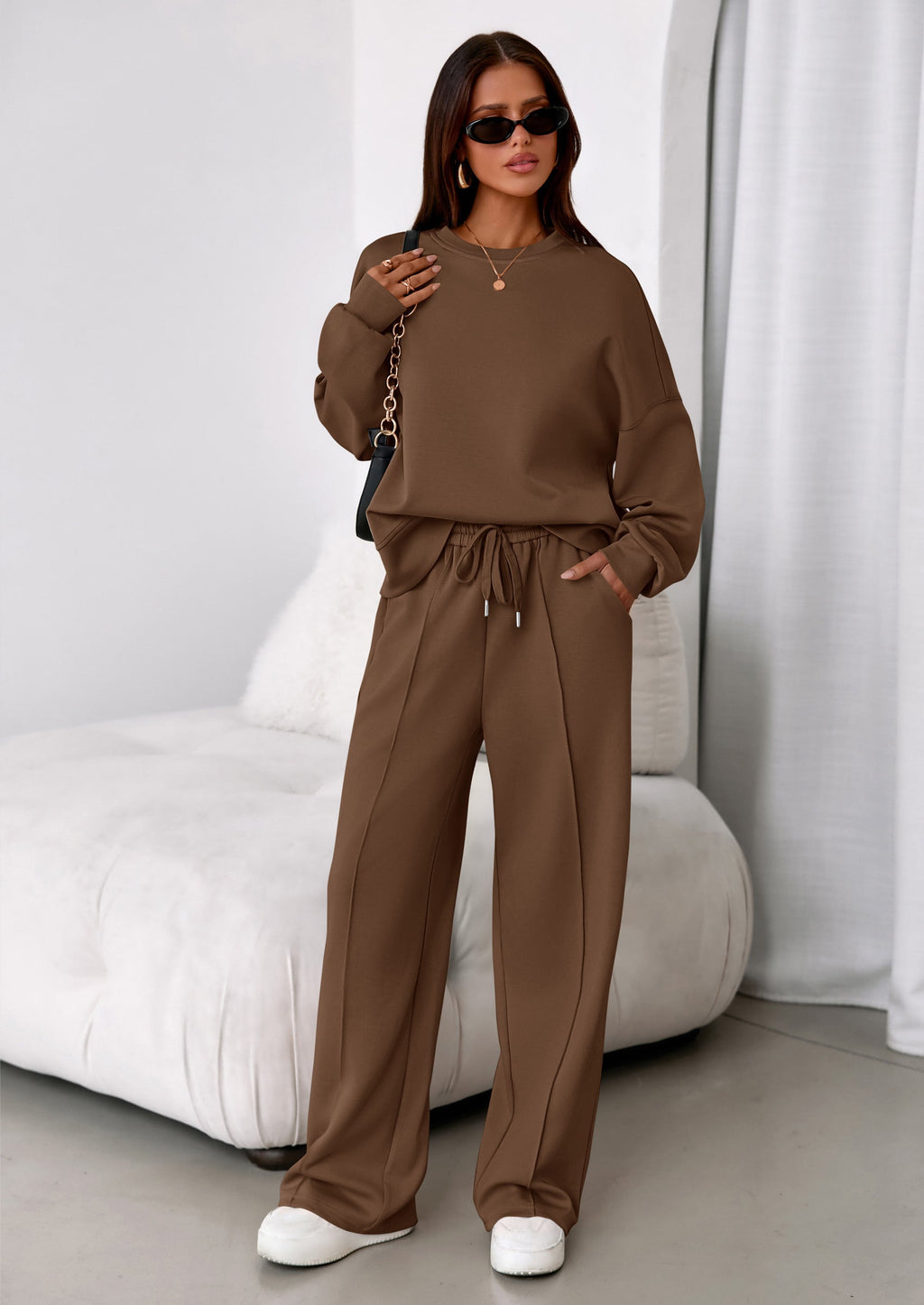 2 Piece Sets For Women Fall Trendy Long Sleeve Sweatshirt Wide Leg Pants Loungewear Set Matching Sweatsuit