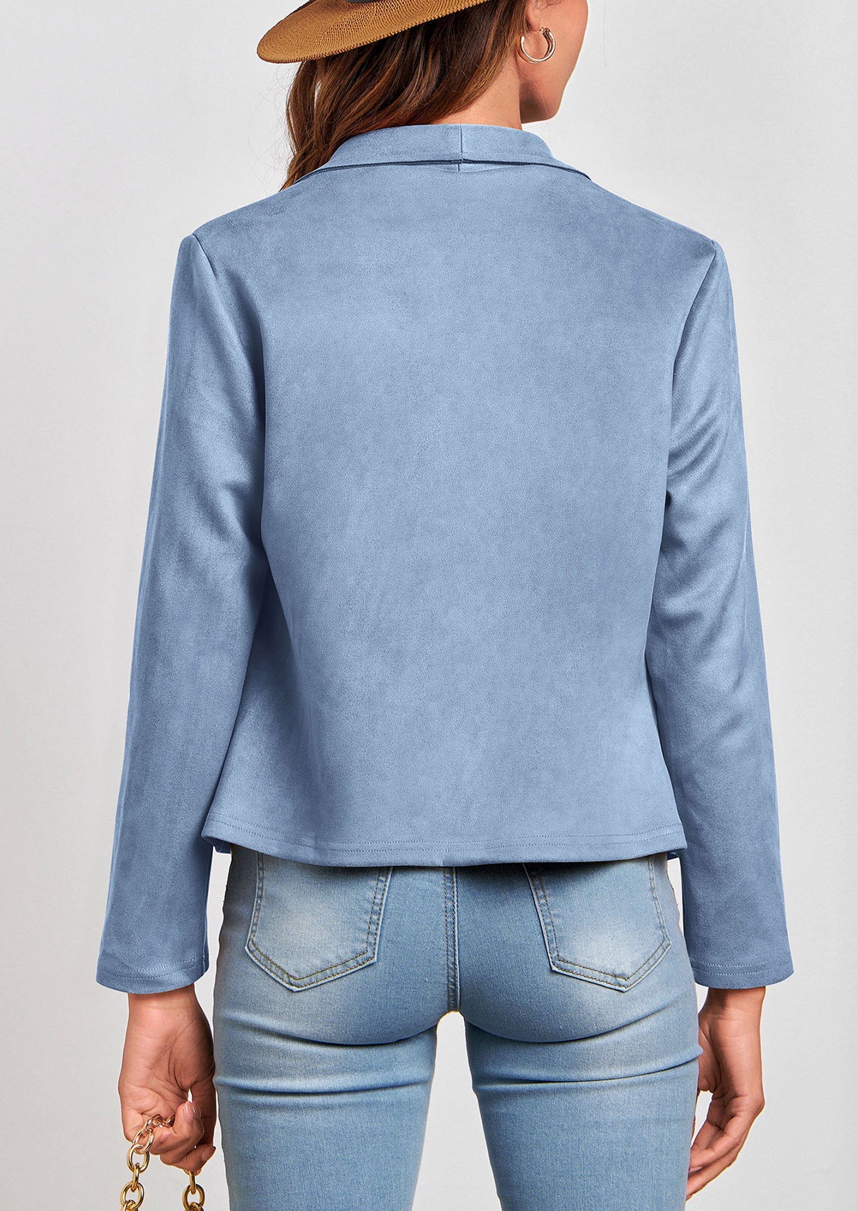 Women's Faux Suede Jackets Fashion Fall Clothes Long Sleeve Open Front Cropped Coat Outwear