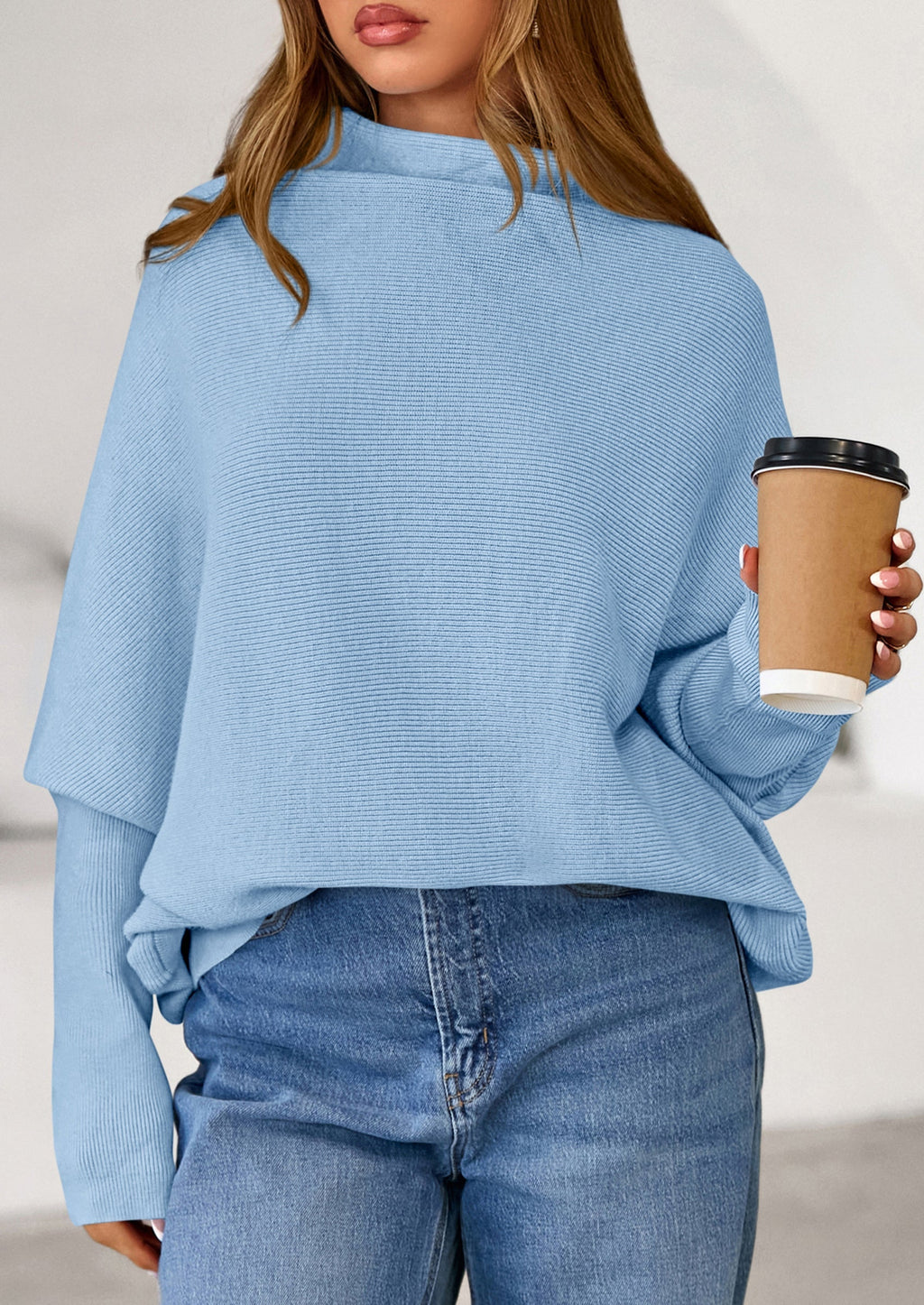 Womens Sweaters Fall Fashion Casual Loose Turtleneck Batwing Long Sleeve Knit Sweater Pullover Tops