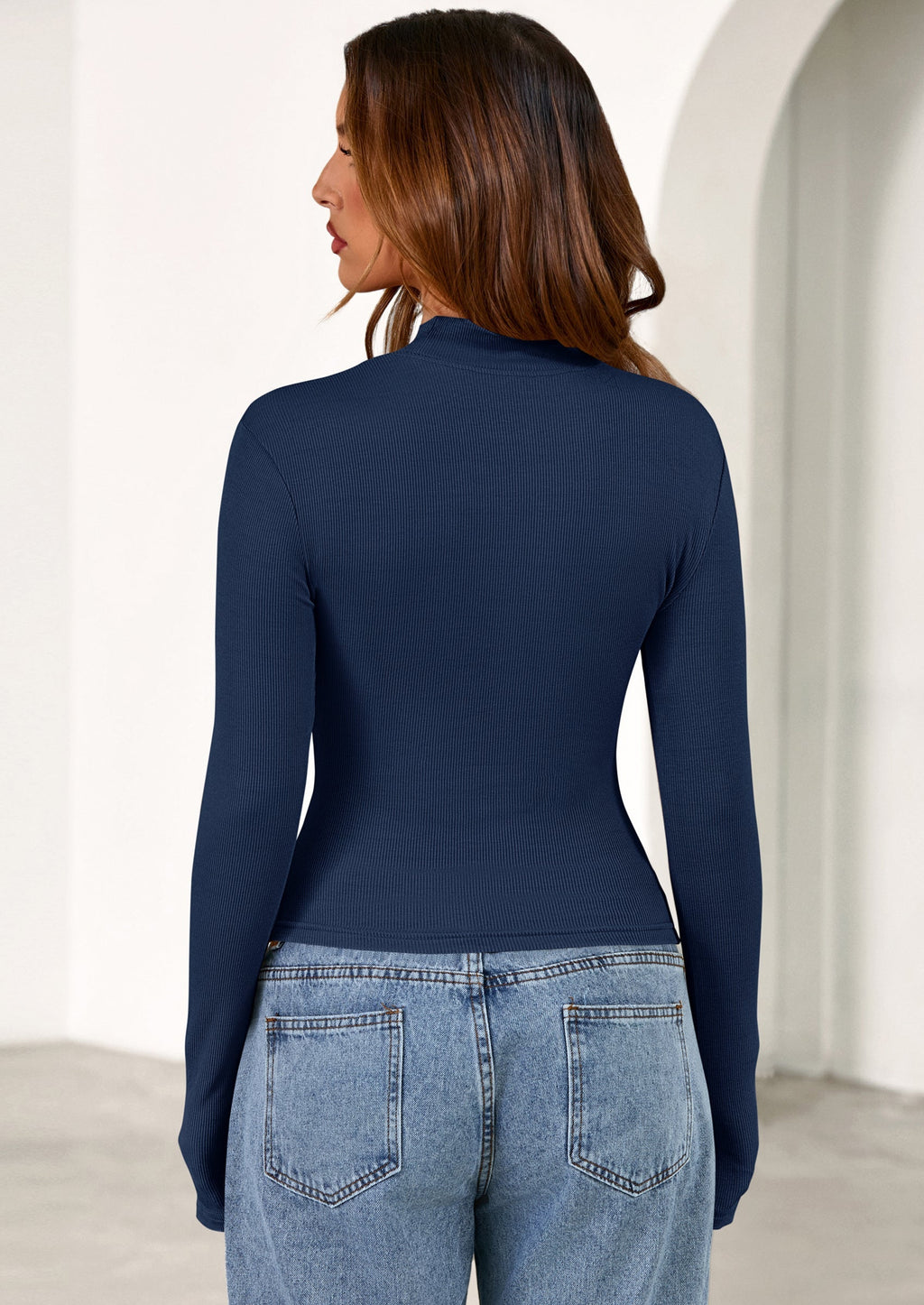 Women's Turtleneck Long Sleeve Shirts Fall Basic Tees Ribbed Fitted Tops Thermal Layering Knit Top Clothes