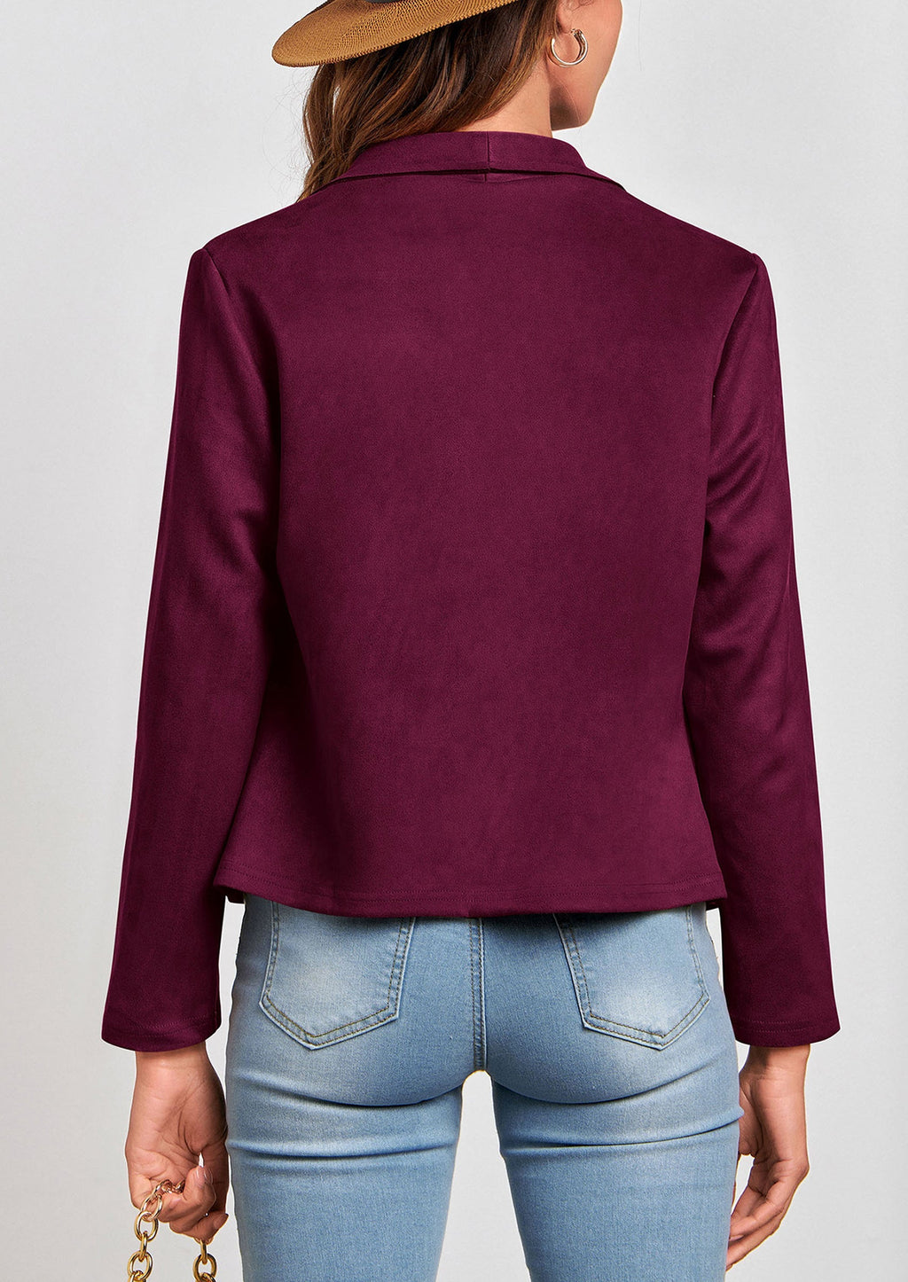 Women's Faux Suede Jackets Fashion Fall Clothes Long Sleeve Open Front Cropped Coat Outwear