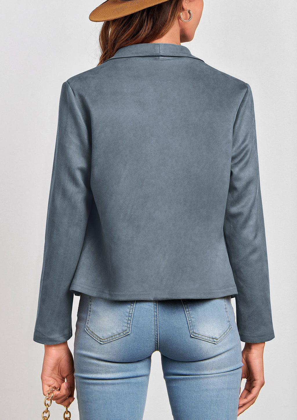 Women's Faux Suede Jackets Fashion Fall Clothes Long Sleeve Open Front Cropped Coat Outwear