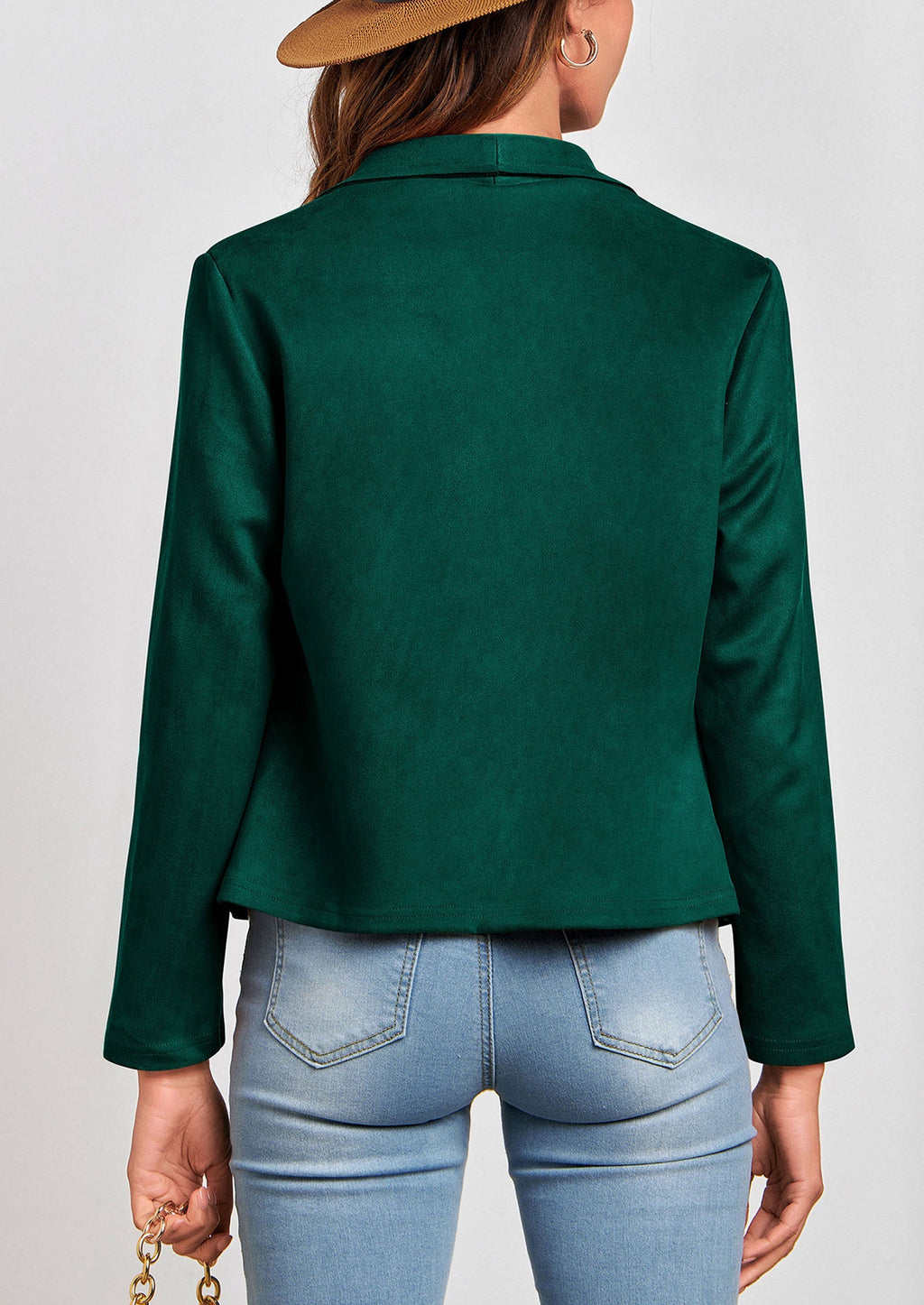 Women's Faux Suede Jackets Fashion Fall Clothes Long Sleeve Open Front Cropped Coat Outwear