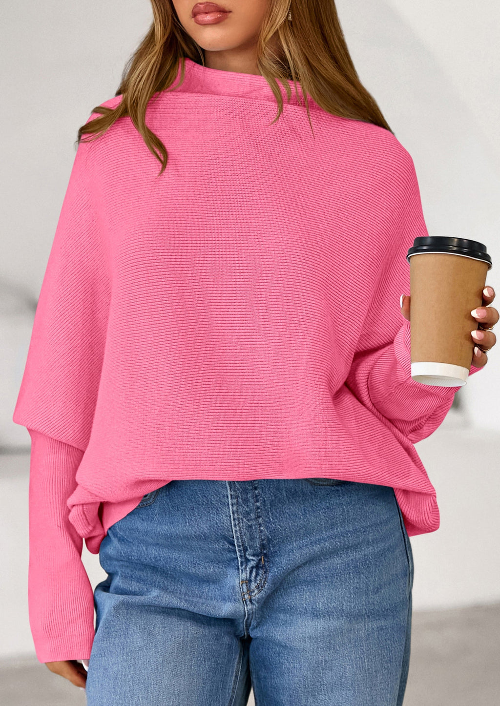 Womens Sweaters Fall Fashion Casual Loose Turtleneck Batwing Long Sleeve Knit Sweater Pullover Tops