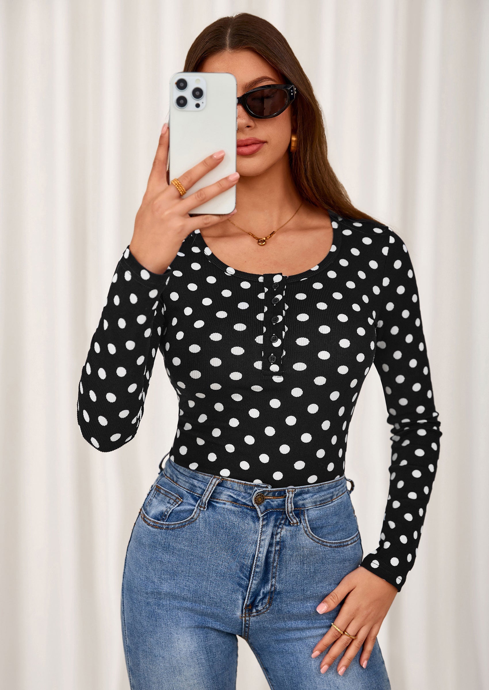 Women's Fall Long Sleeve Henley T Shirts Button Ribbed Knit Slim Fit Basic Tops Blouse Casual Outfits