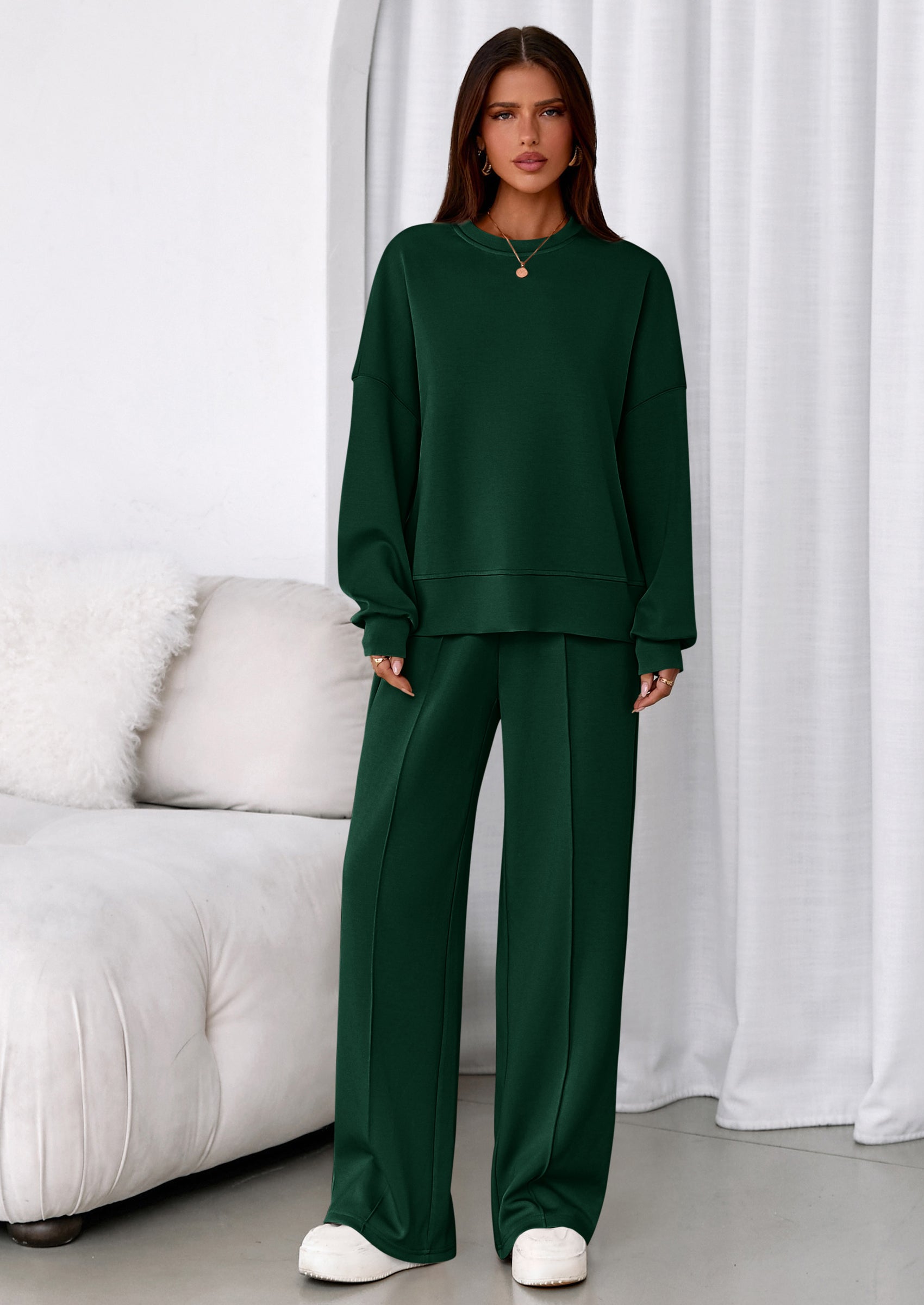 2 Piece Sets For Women Fall Trendy Long Sleeve Sweatshirt Wide Leg Pants Loungewear Set Matching Sweatsuit