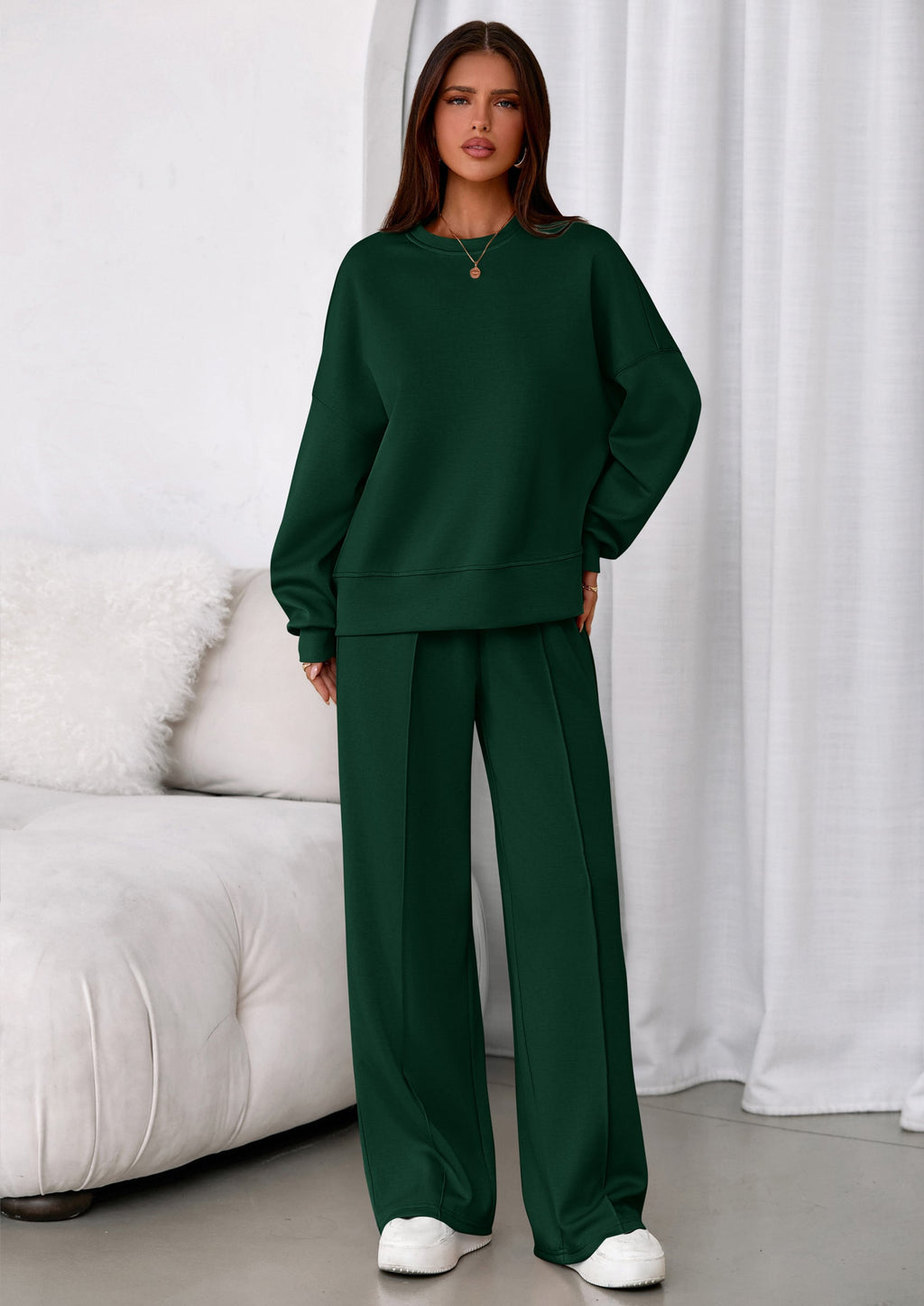 2 Piece Sets For Women Fall Trendy Long Sleeve Sweatshirt Wide Leg Pants Loungewear Set Matching Sweatsuit