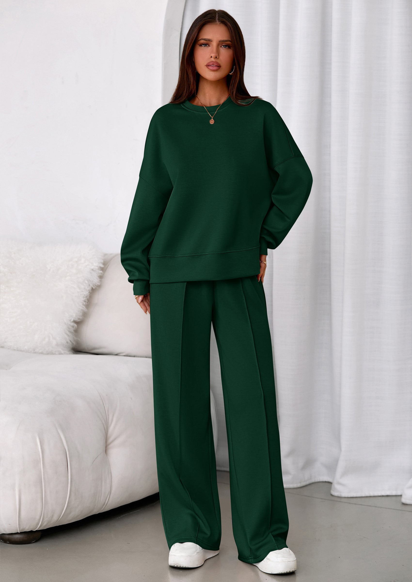 2 Piece Sets For Women Fall Trendy Long Sleeve Sweatshirt Wide Leg Pants Loungewear Set Matching Sweatsuit