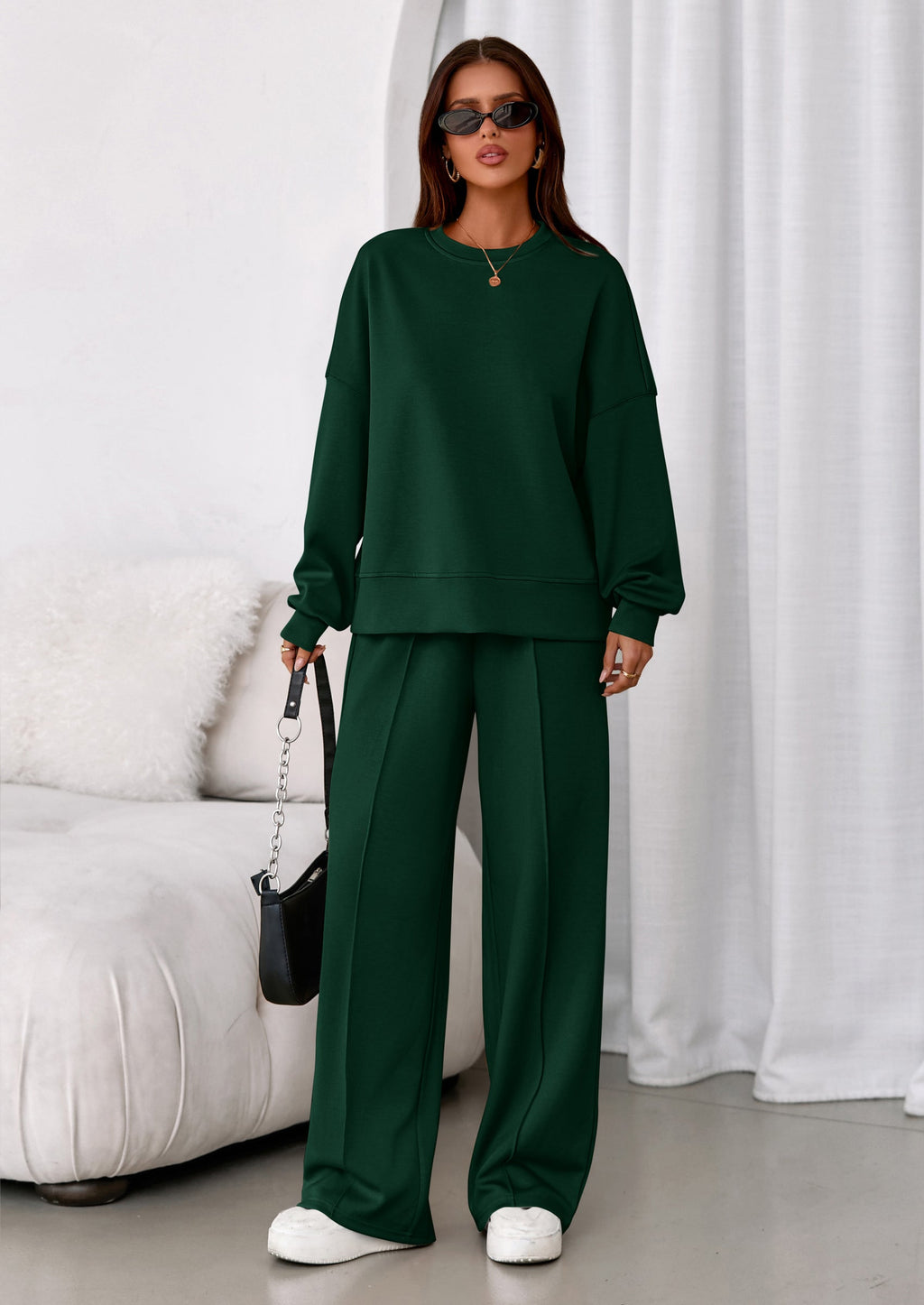 2 Piece Sets For Women Fall Trendy Long Sleeve Sweatshirt Wide Leg Pants Loungewear Set Matching Sweatsuit