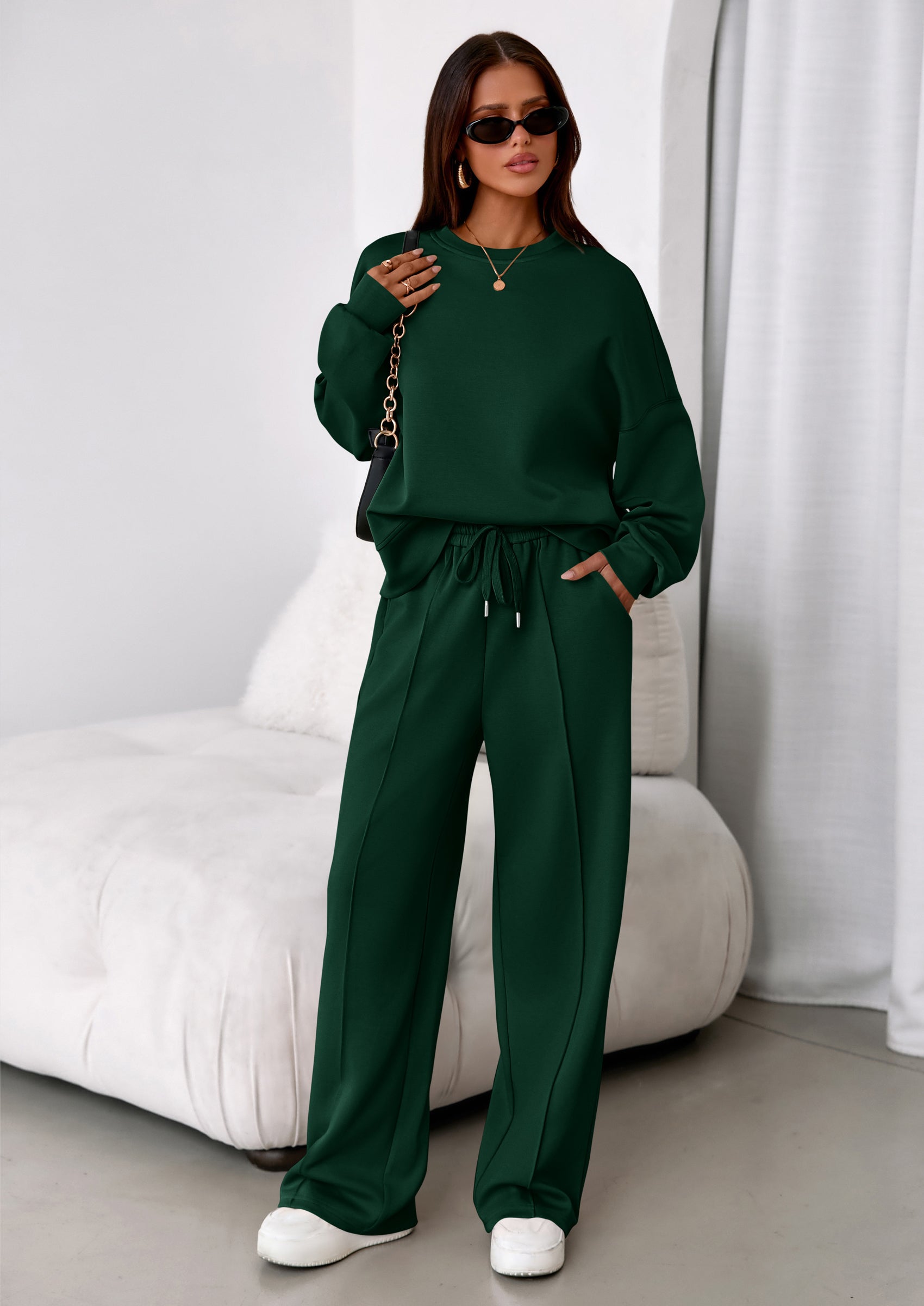 2 Piece Sets For Women Fall Trendy Long Sleeve Sweatshirt Wide Leg Pants Loungewear Set Matching Sweatsuit
