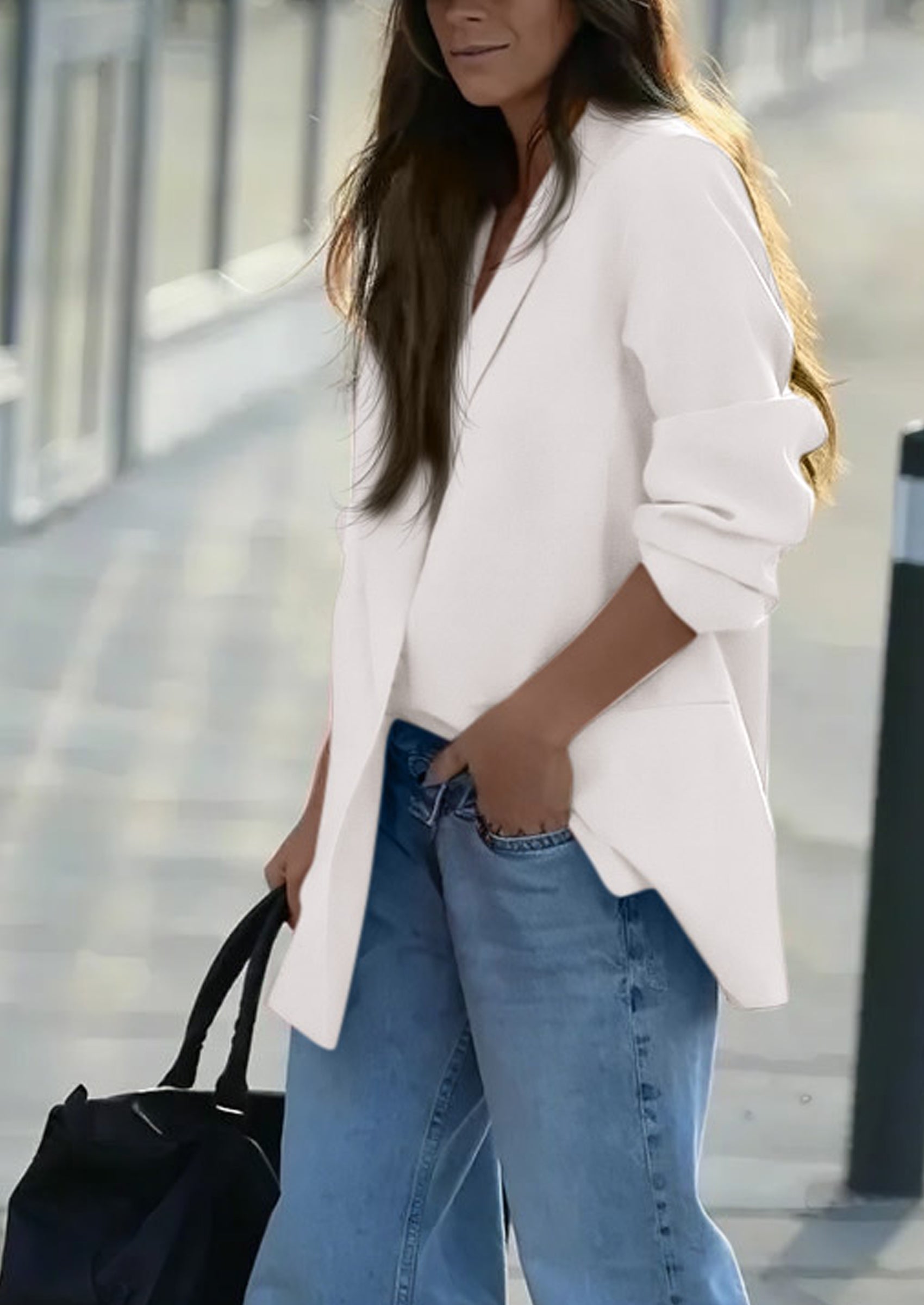 Fall Blazers for Women Business Casual Long Sleeve Lapel Pockets Dressy Suit Jackets Work Office Clothes