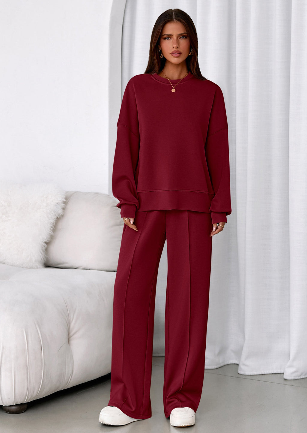 2 Piece Sets For Women Fall Trendy Long Sleeve Sweatshirt Wide Leg Pants Loungewear Set Matching Sweatsuit