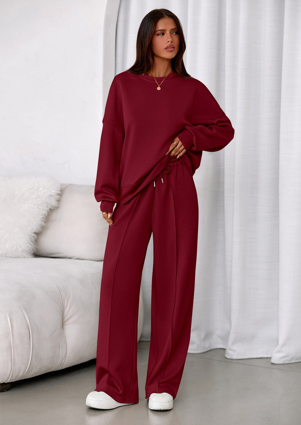 2 Piece Sets For Women Fall Trendy Long Sleeve Sweatshirt Wide Leg Pants Loungewear Set Matching Sweatsuit