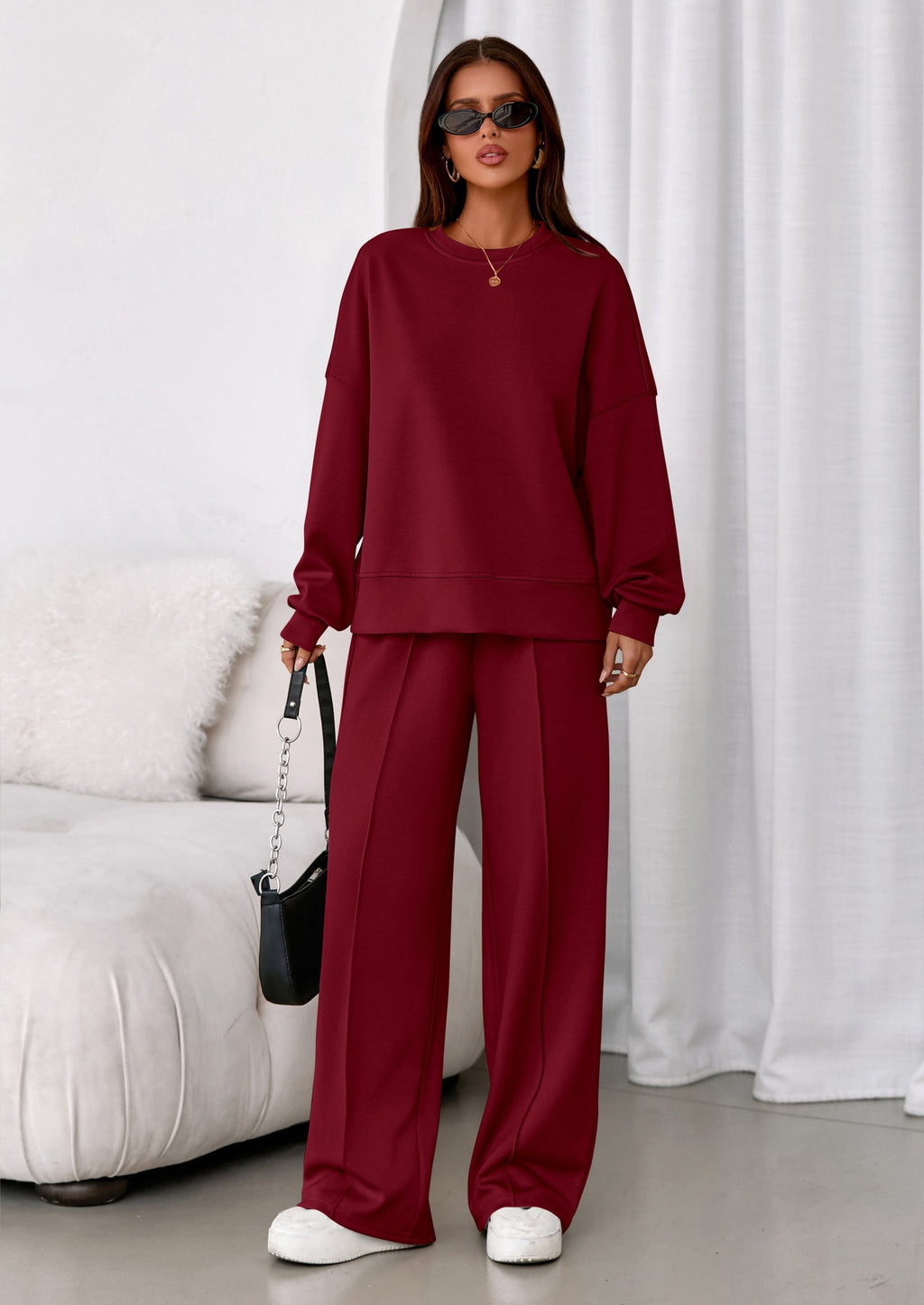 2 Piece Sets For Women Fall Trendy Long Sleeve Sweatshirt Wide Leg Pants Loungewear Set Matching Sweatsuit