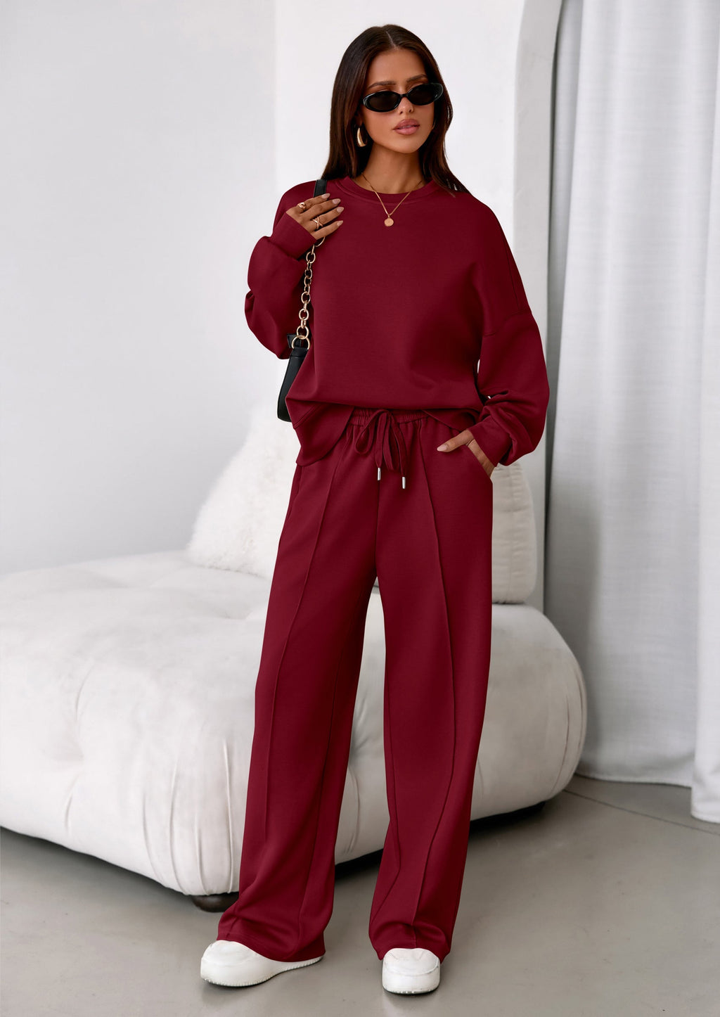 2 Piece Sets For Women Fall Trendy Long Sleeve Sweatshirt Wide Leg Pants Loungewear Set Matching Sweatsuit