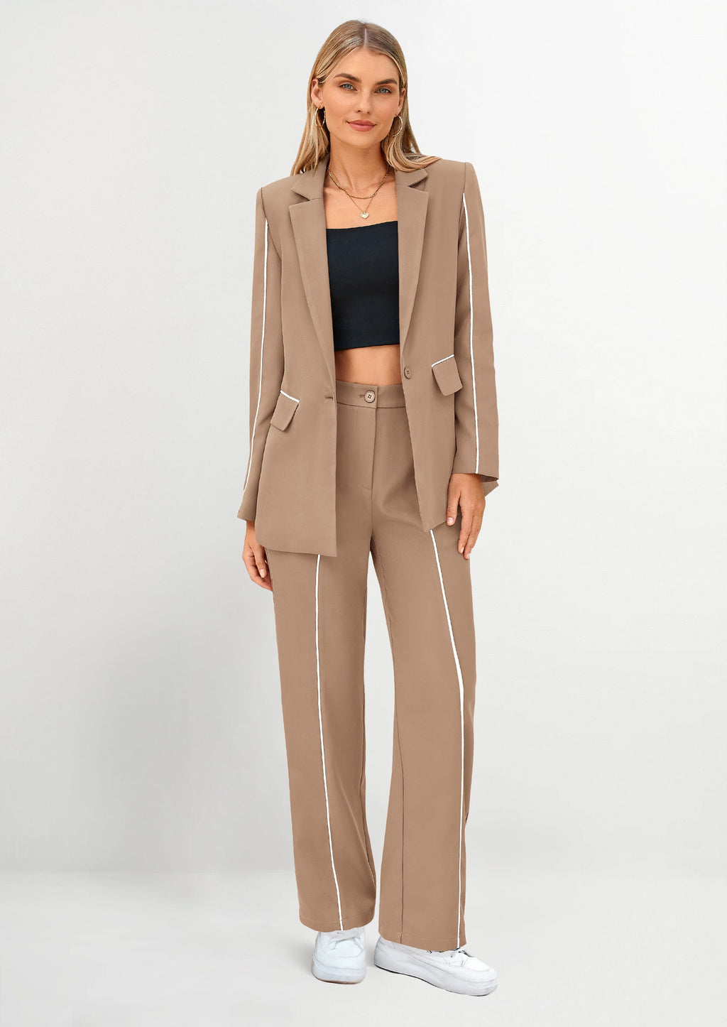 2 Piece Blazer Outfits Business Casual Oversized Jacket Wide Leg Work Pants Dressy Suit Set