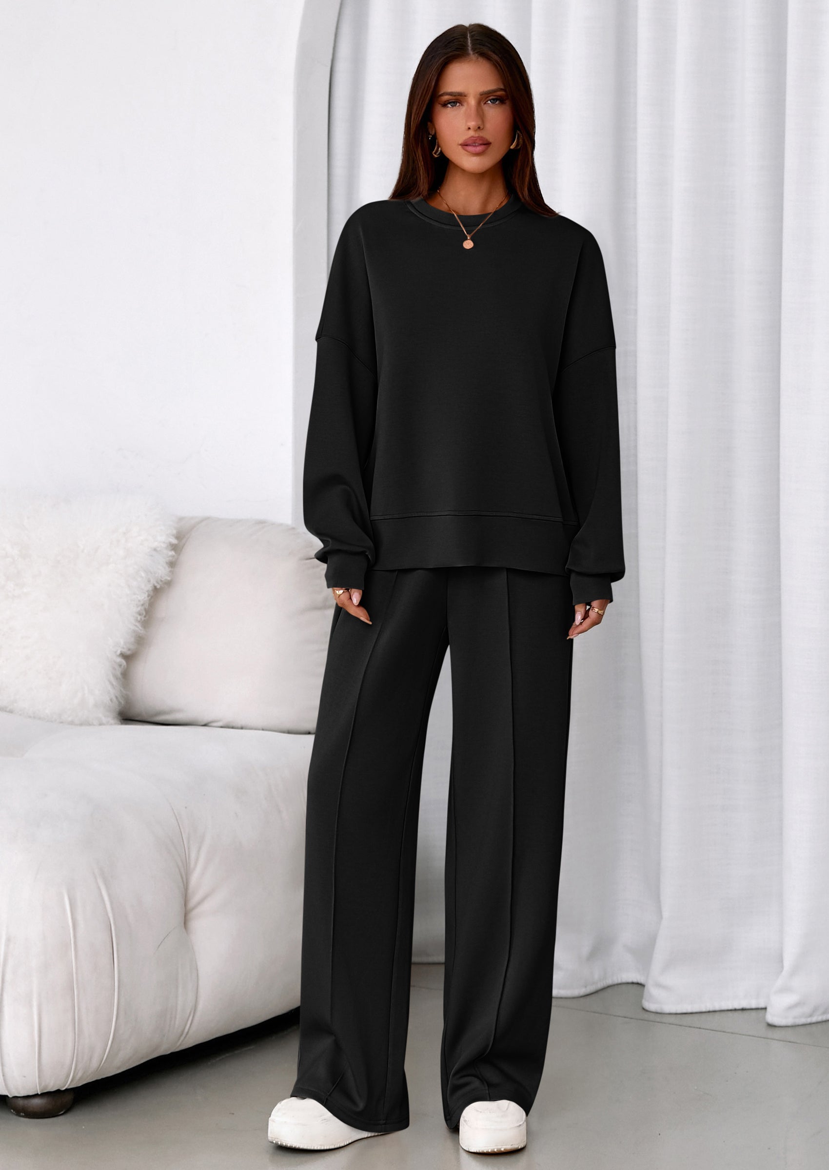 2 Piece Sets For Women Fall Trendy Long Sleeve Sweatshirt Wide Leg Pants Loungewear Set Matching Sweatsuit