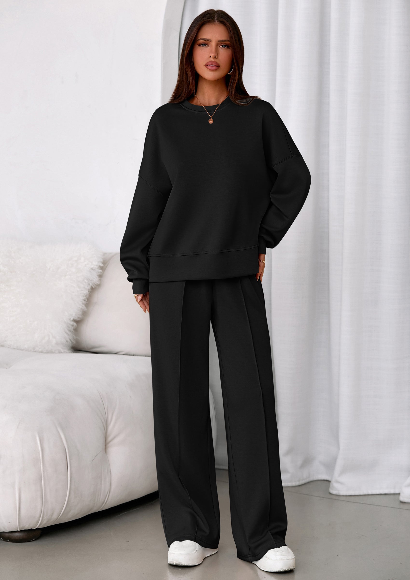 2 Piece Sets For Women Fall Trendy Long Sleeve Sweatshirt Wide Leg Pants Loungewear Set Matching Sweatsuit