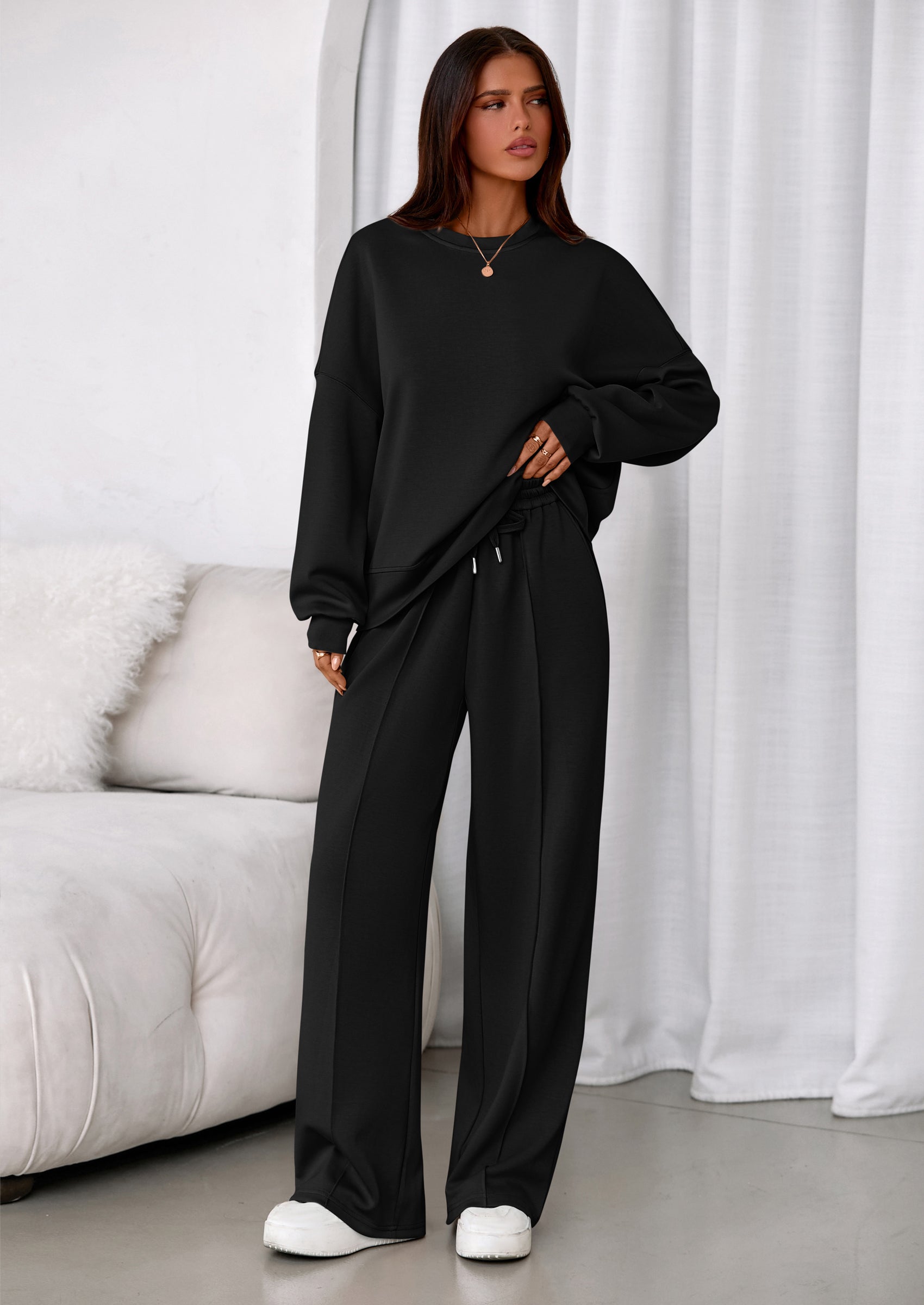 2 Piece Sets For Women Fall Trendy Long Sleeve Sweatshirt Wide Leg Pants Loungewear Set Matching Sweatsuit