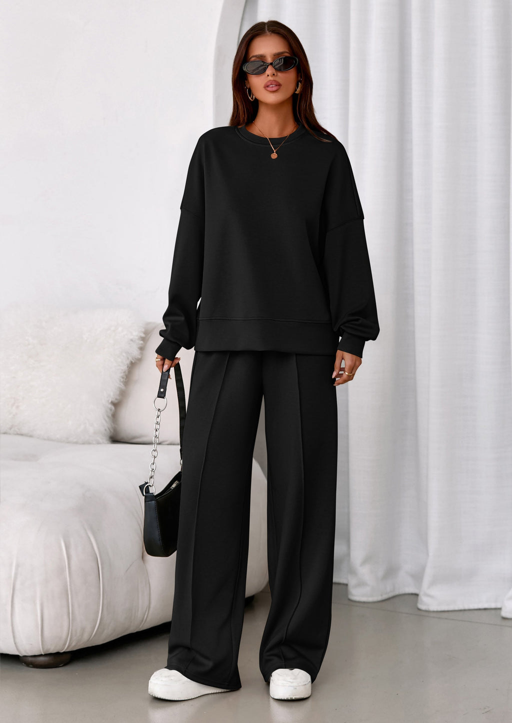 2 Piece Sets For Women Fall Trendy Long Sleeve Sweatshirt Wide Leg Pants Loungewear Set Matching Sweatsuit