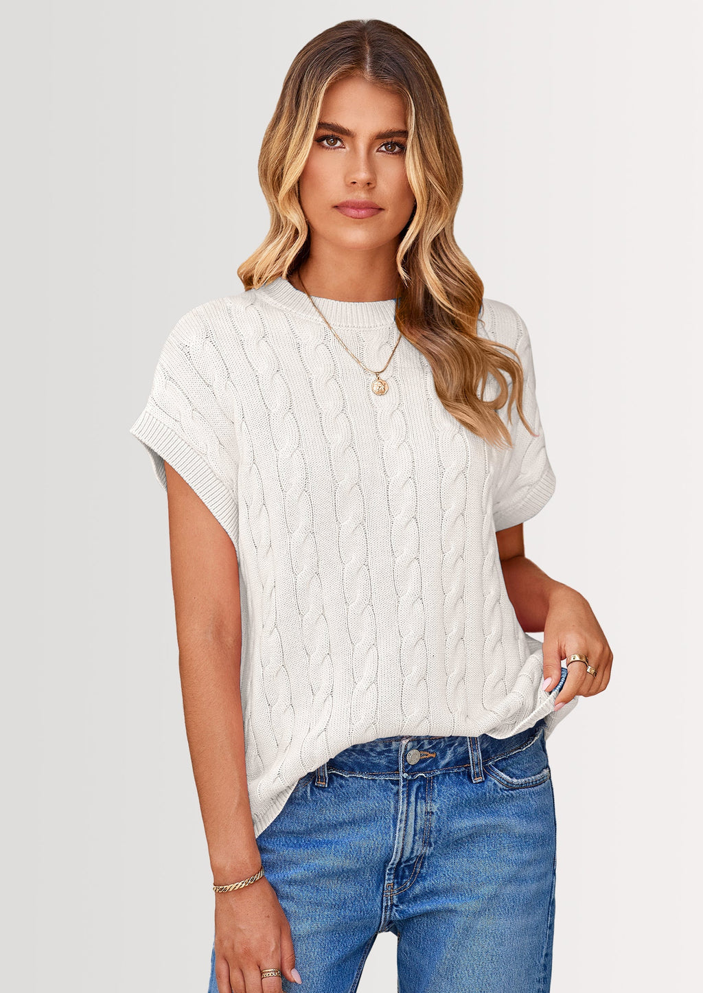 Women's Sweater Vest Summer Short Sleeve Tops Casual Crewneck Knit Oversized Pullover Trendy Spring Outfits