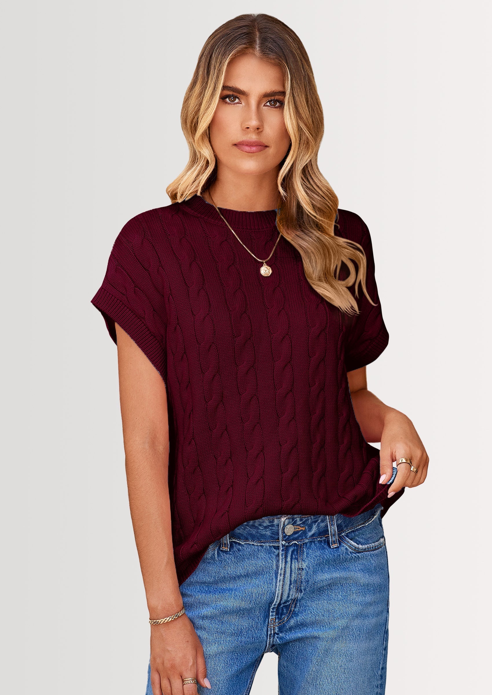 Women's Sweater Vest Summer Short Sleeve Tops Casual Crewneck Knit Oversized Pullover Trendy Spring Outfits