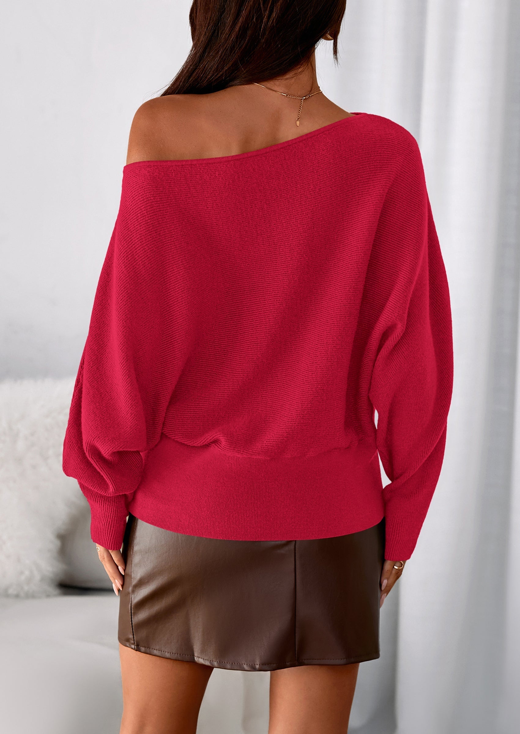 Women Off The Shoulder Sweater Fall Trendy Long Batwing Sleeve Knit Pullover Going Out Tops Winter Clothing