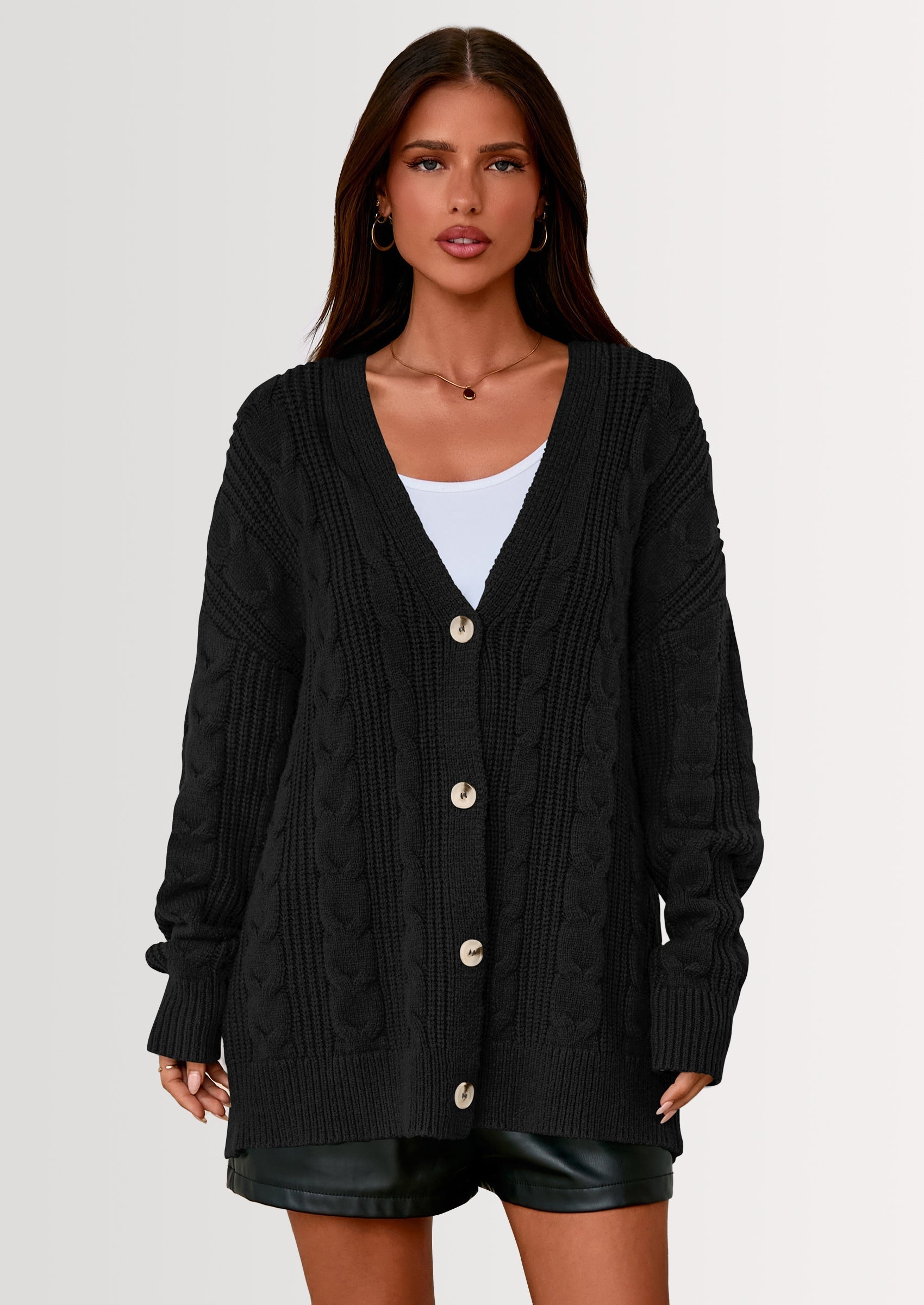 Women's Cable Knit Sweaters Fall Oversized Chunky Open Front Long Sleeve Cardigan Winter Coats