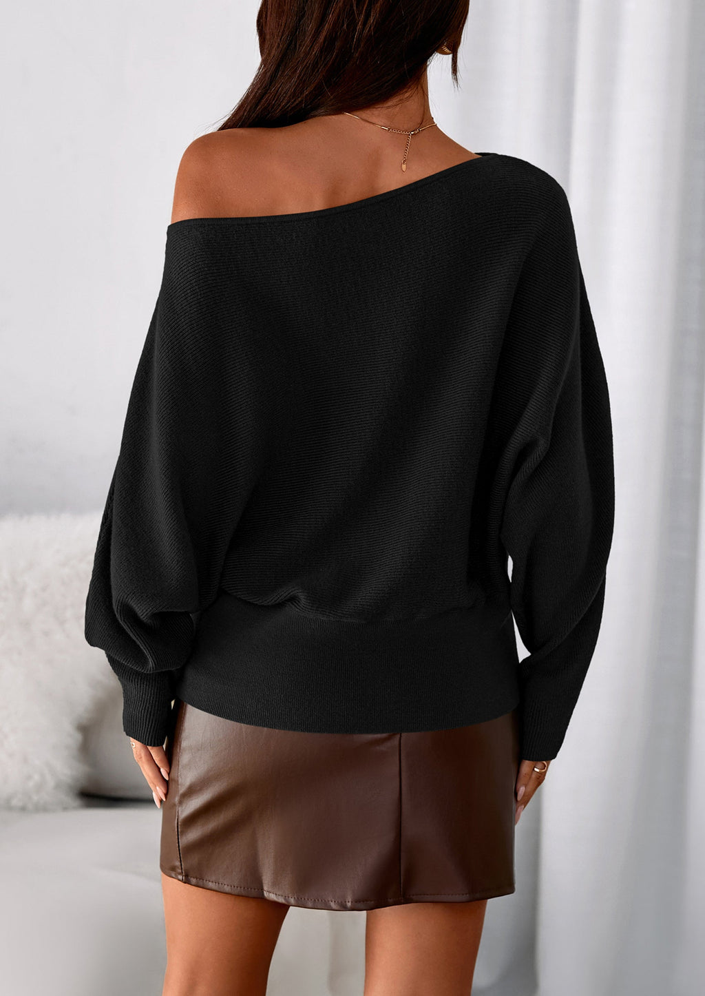 Women Off The Shoulder Sweater Fall Trendy Long Batwing Sleeve Knit Pullover Going Out Tops Winter Clothing