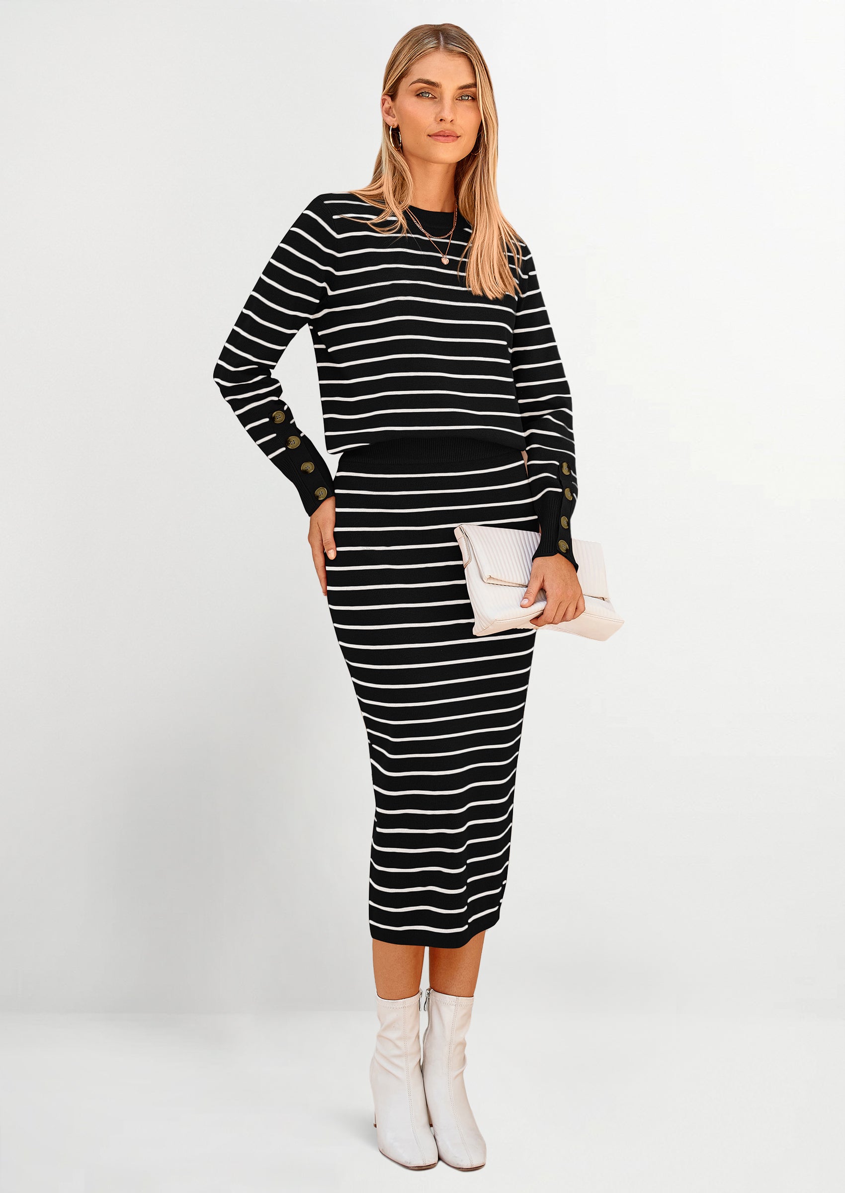 2 Piece Skirts Sets For Women Fall Fashion Striped Sweater Dress Knit Lounge Travel Outfits Winter Clothing