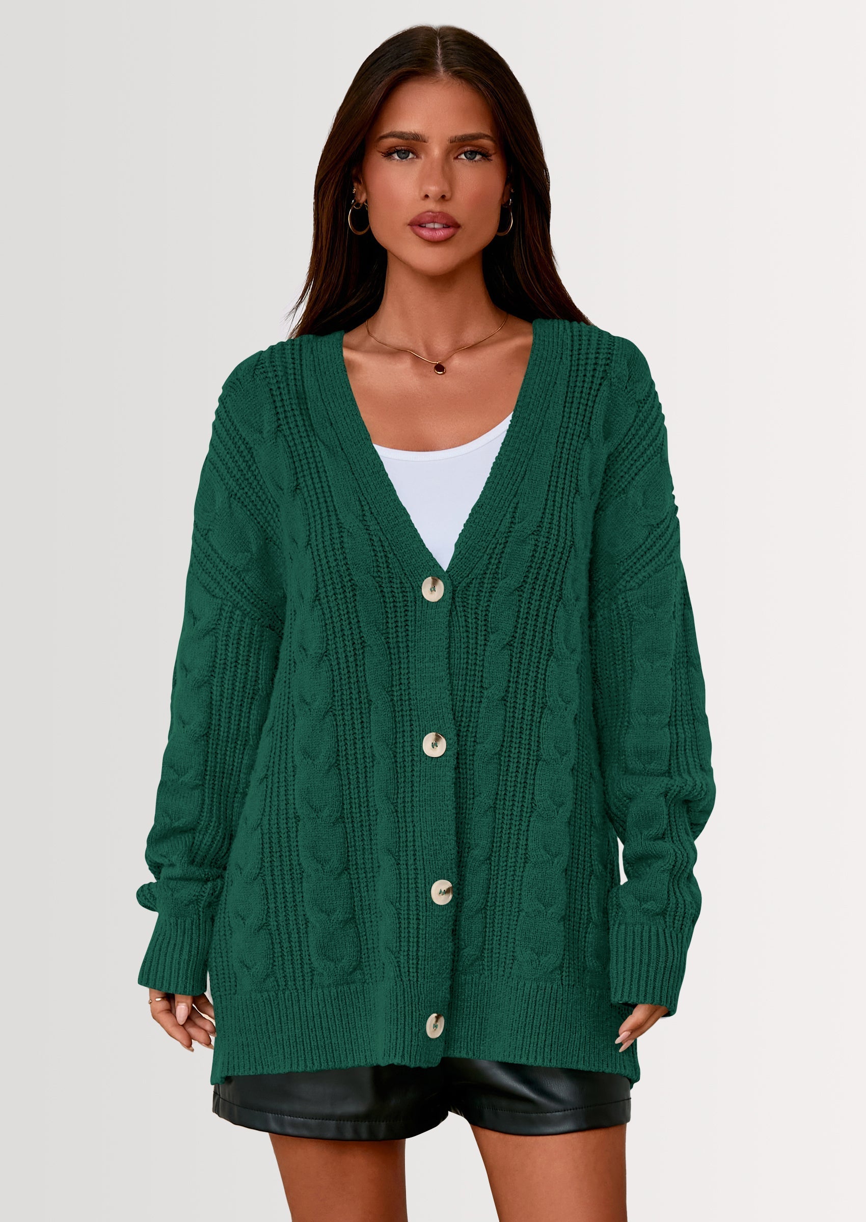 Women's Cable Knit Sweaters Fall Oversized Chunky Open Front Long Sleeve Cardigan Winter Coats