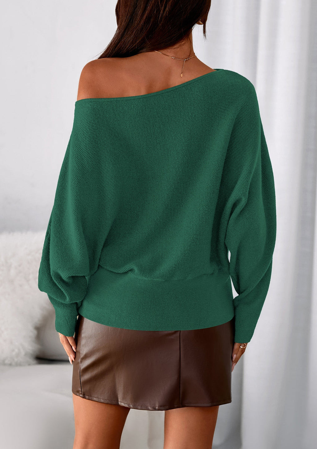 Women Off The Shoulder Sweater Fall Trendy Long Batwing Sleeve Knit Pullover Going Out Tops Winter Clothing