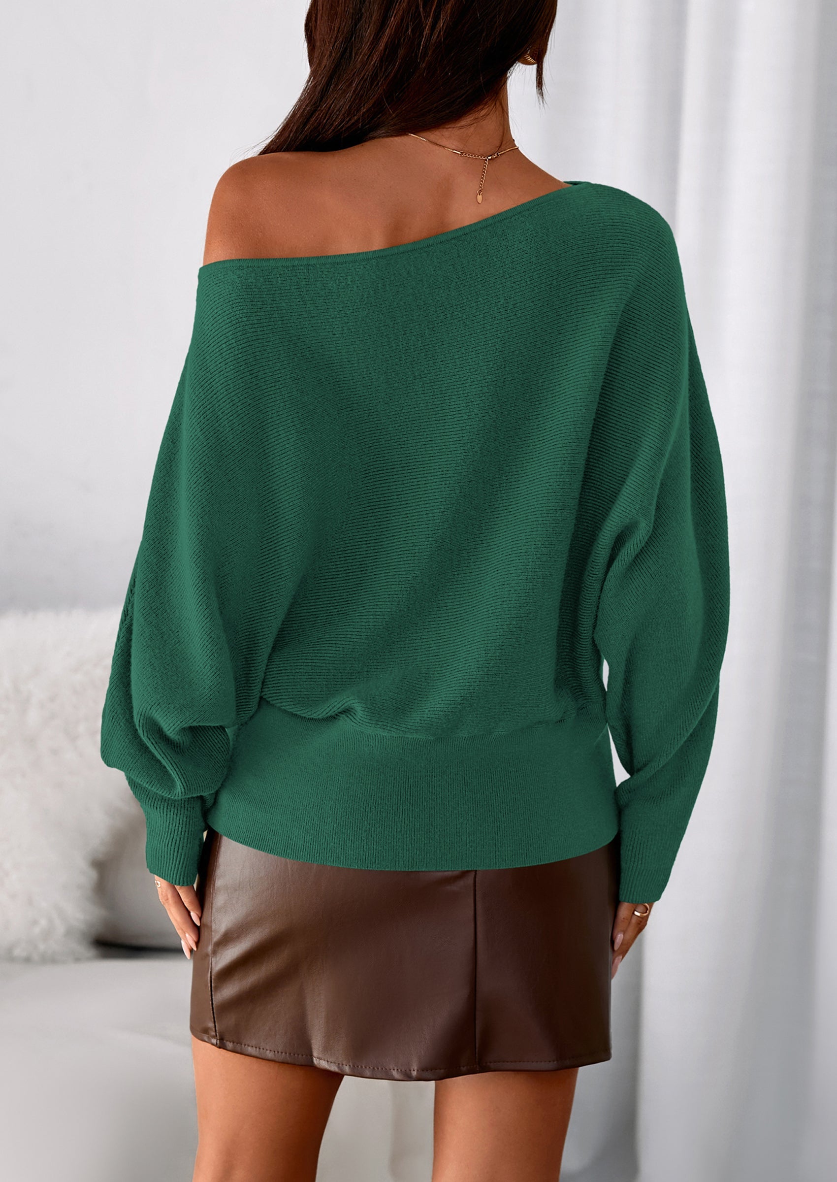 Women Off The Shoulder Sweater Fall Trendy Long Batwing Sleeve Knit Pullover Going Out Tops Winter Clothing