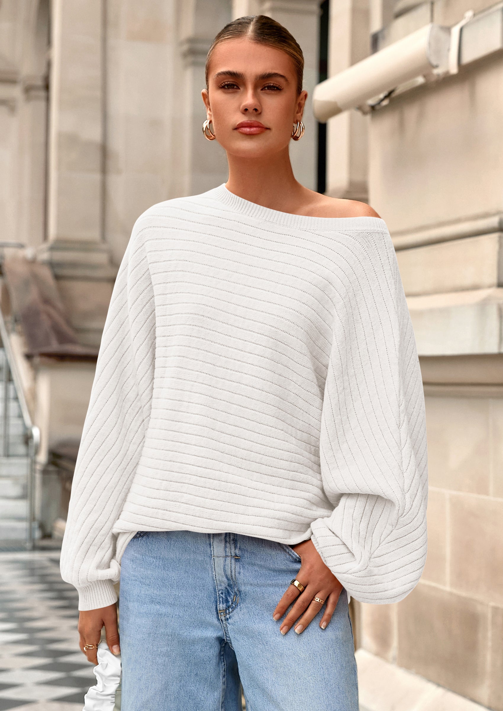 Fall Sweaters for Women Oversized Boat Neck Pullover Long Sleeve Knit Tops Cozy Winter Fashion Clothing