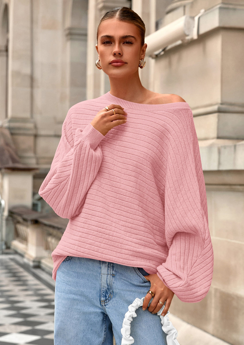 Fall Sweaters for Women Oversized Boat Neck Pullover Long Sleeve Knit Tops Cozy Winter Fashion Clothing