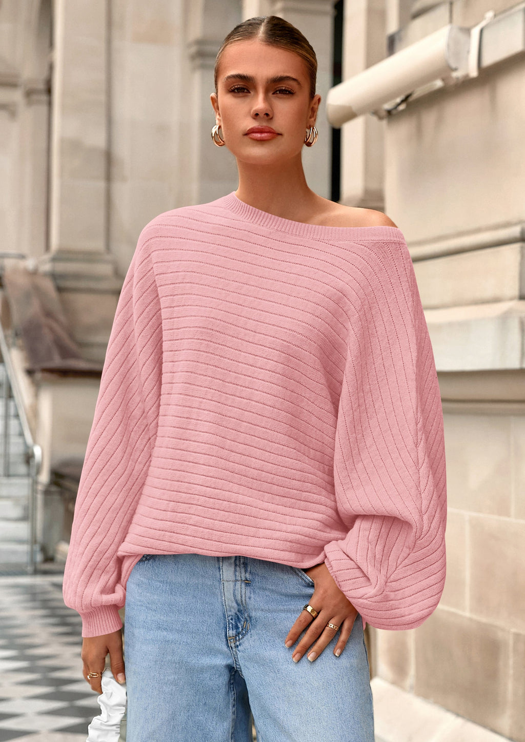 Fall Sweaters for Women Oversized Boat Neck Pullover Long Sleeve Knit Tops Cozy Winter Fashion Clothing