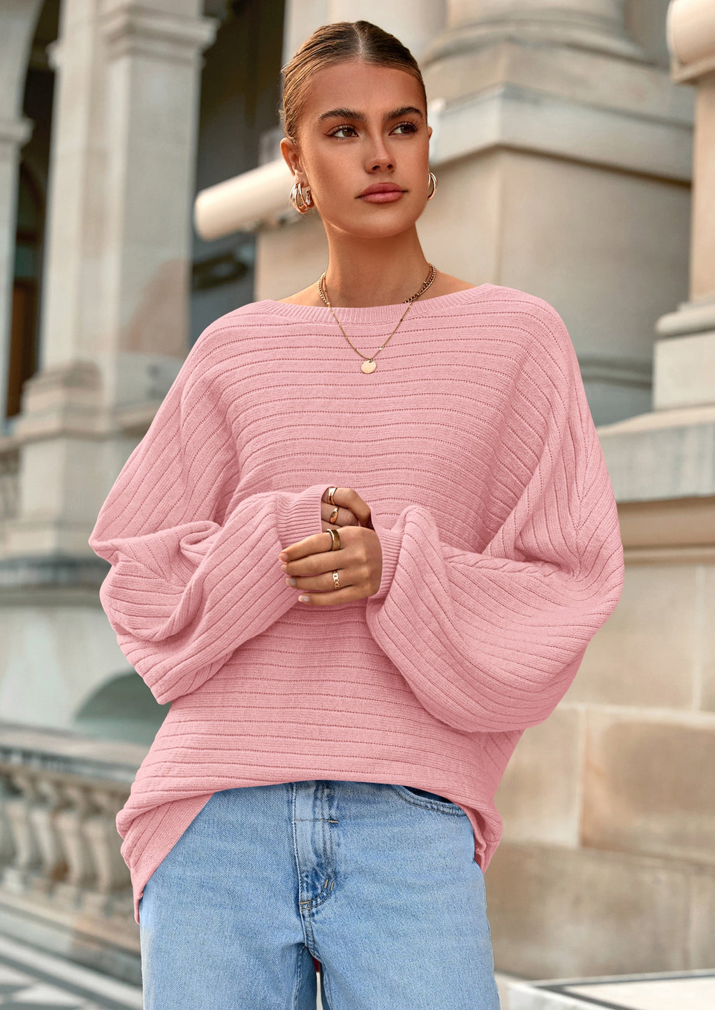 Fall Sweaters for Women Oversized Boat Neck Pullover Long Sleeve Knit Tops Cozy Winter Fashion Clothing