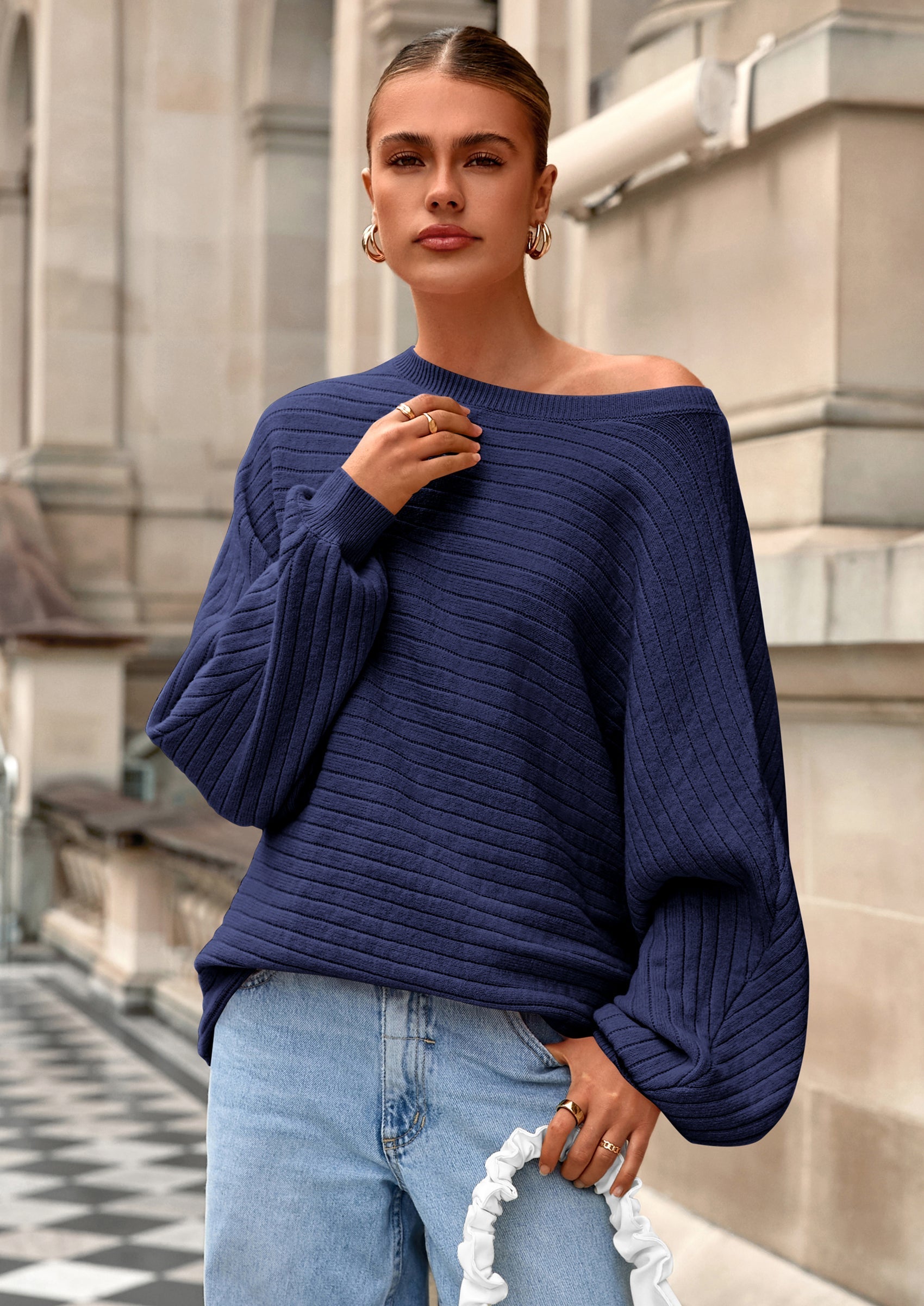 Fall Sweaters for Women Oversized Boat Neck Pullover Long Sleeve Knit Tops Cozy Winter Fashion Clothing