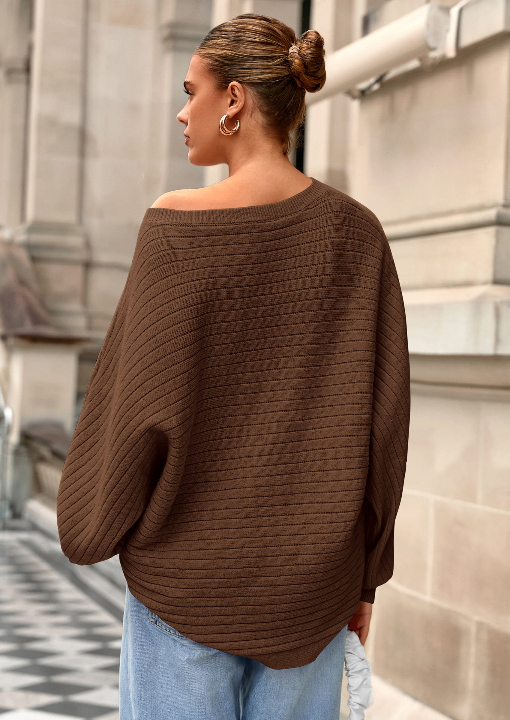 Fall Sweaters for Women Oversized Boat Neck Pullover Long Sleeve Knit Tops Cozy Winter Fashion Clothing