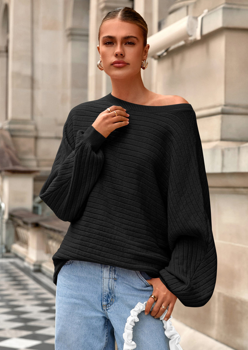 Fall Sweaters for Women Oversized Boat Neck Pullover Long Sleeve Knit Tops Cozy Winter Fashion Clothing