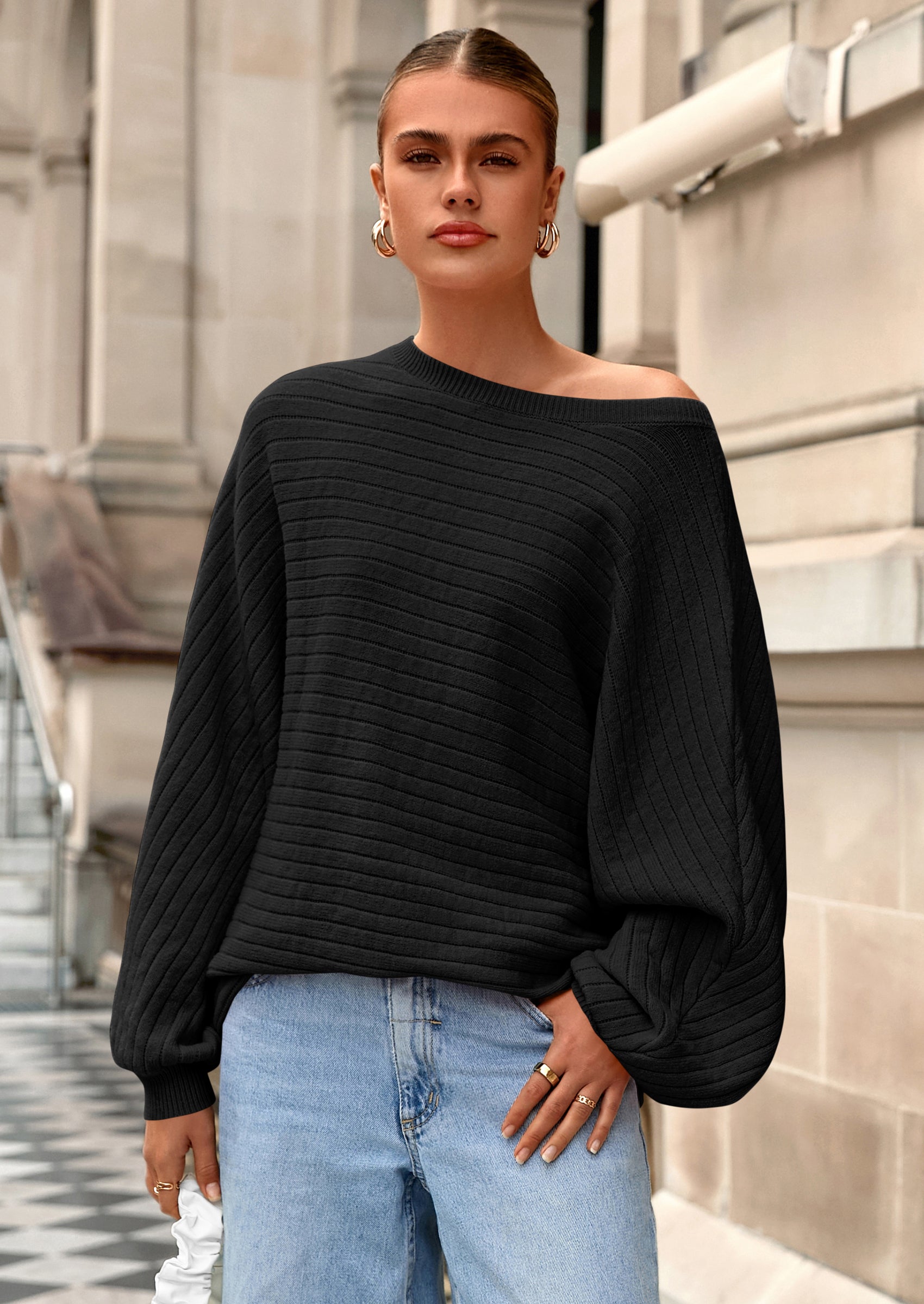 Fall Sweaters for Women Oversized Boat Neck Pullover Long Sleeve Knit Tops Cozy Winter Fashion Clothing