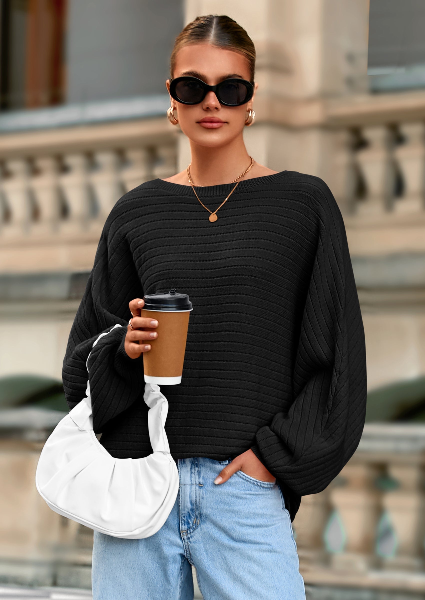Fall Sweaters for Women Oversized Boat Neck Pullover Long Sleeve Knit Tops Cozy Winter Fashion Clothing
