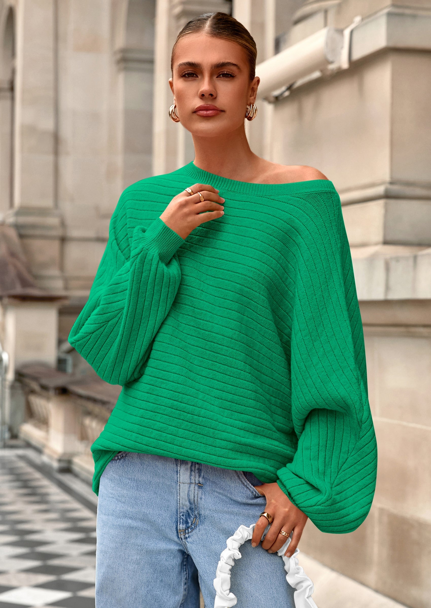 Fall Sweaters for Women Oversized Boat Neck Pullover Long Sleeve Knit Tops Cozy Winter Fashion Clothing