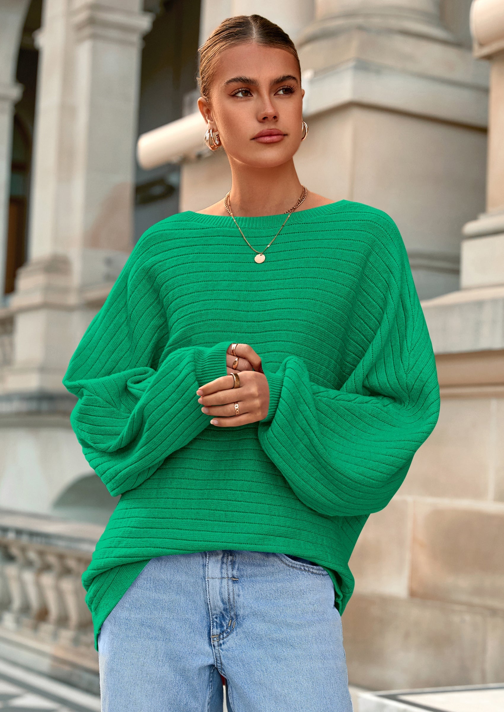 Fall Sweaters for Women Oversized Boat Neck Pullover Long Sleeve Knit Tops Cozy Winter Fashion Clothing