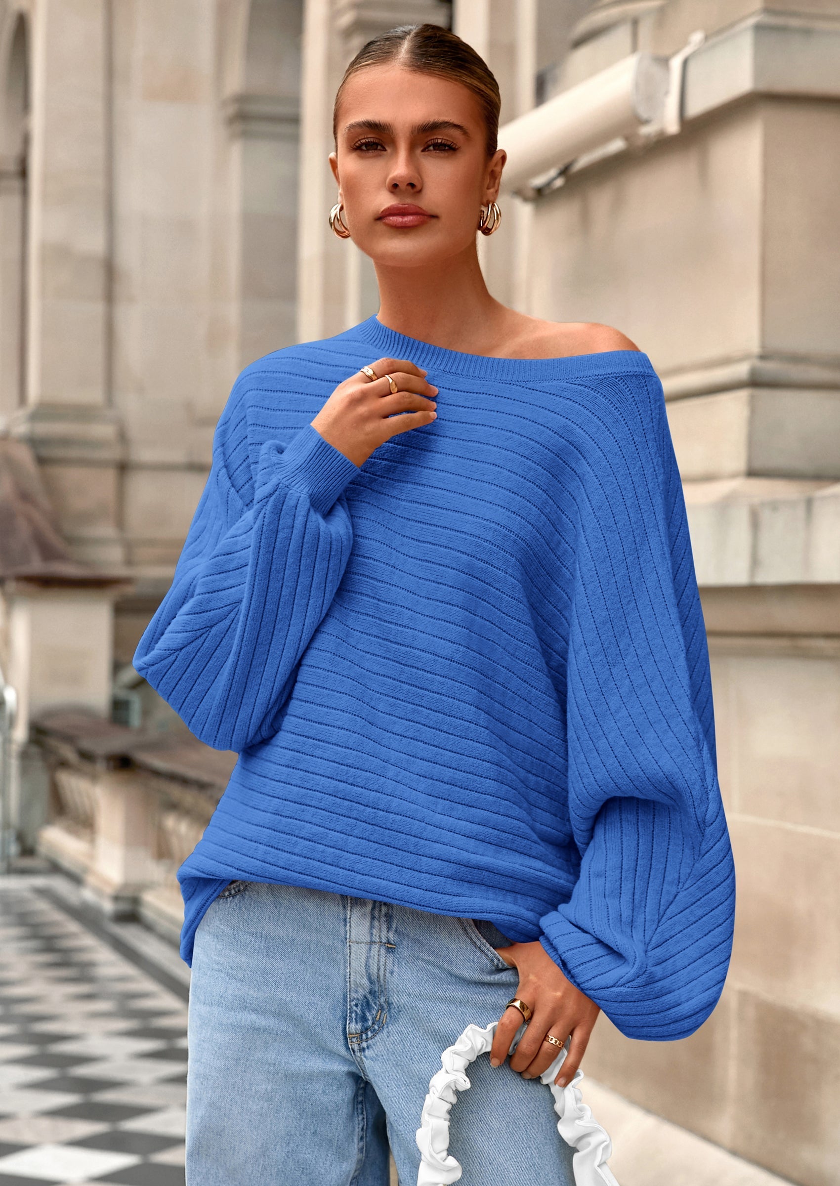 Fall Sweaters for Women Oversized Boat Neck Pullover Long Sleeve Knit Tops Cozy Winter Fashion Clothing