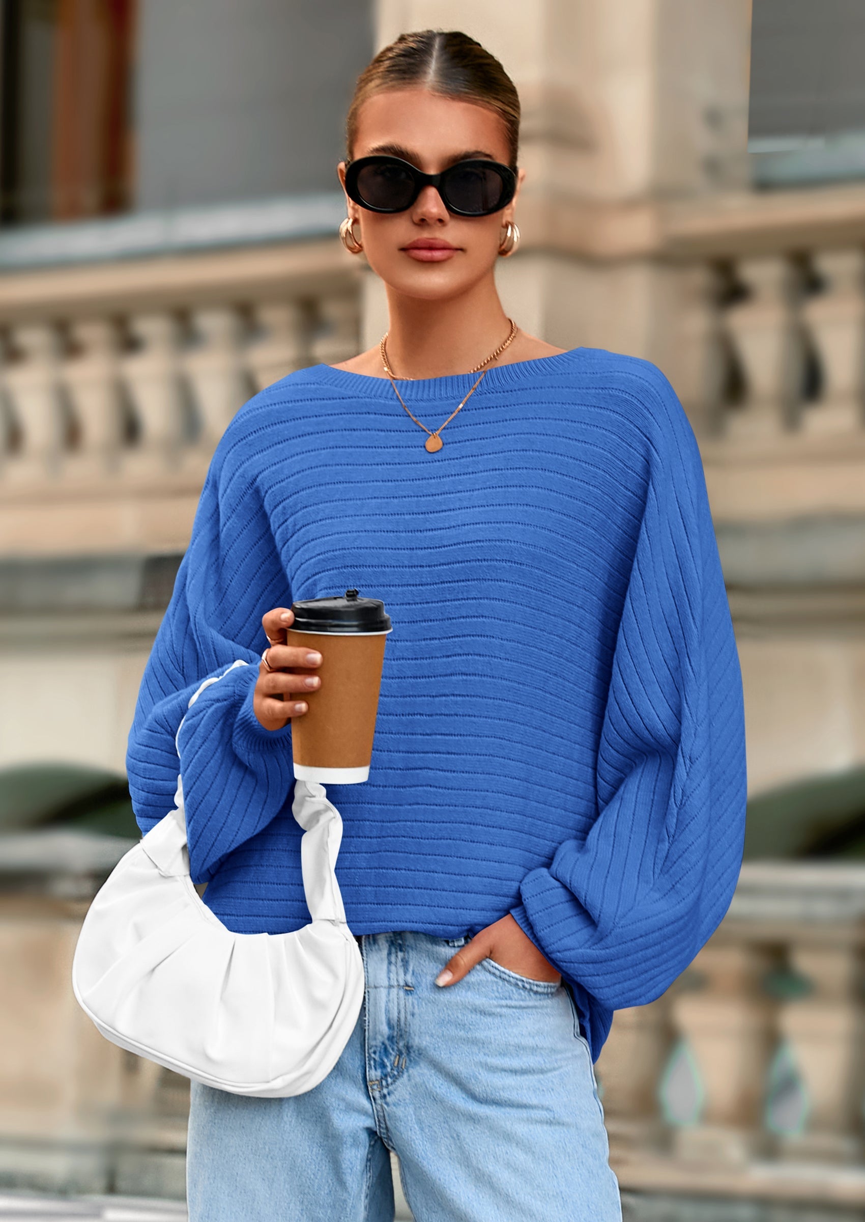 Fall Sweaters for Women Oversized Boat Neck Pullover Long Sleeve Knit Tops Cozy Winter Fashion Clothing